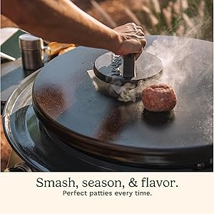 Cuisinart 6.5" Cast Iron Smashed Burger Press, Round Flat Edge Grill Press for Crispy Smash Burgers, Burger Tool for Grill and Griddle Accessories, for BBQs and Tailgates