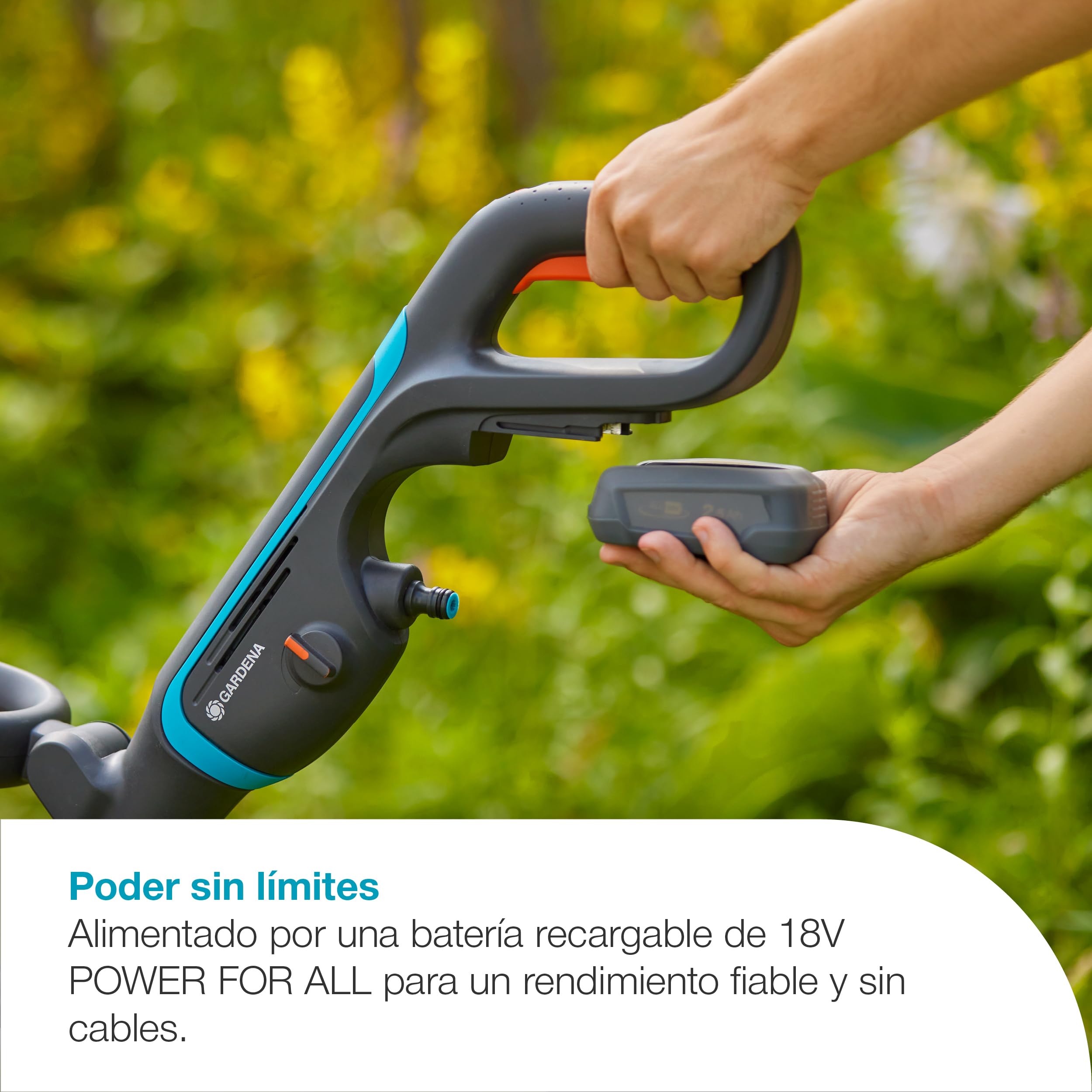 Gardena Limpiador AquaBrush a batería Compact 02/18V P4A Solo: Exterior, Funcionamiento con un Solo Toque, Limpieza Vertical, Ergonómico y Ajustable, Sin Cable (14840-55)
