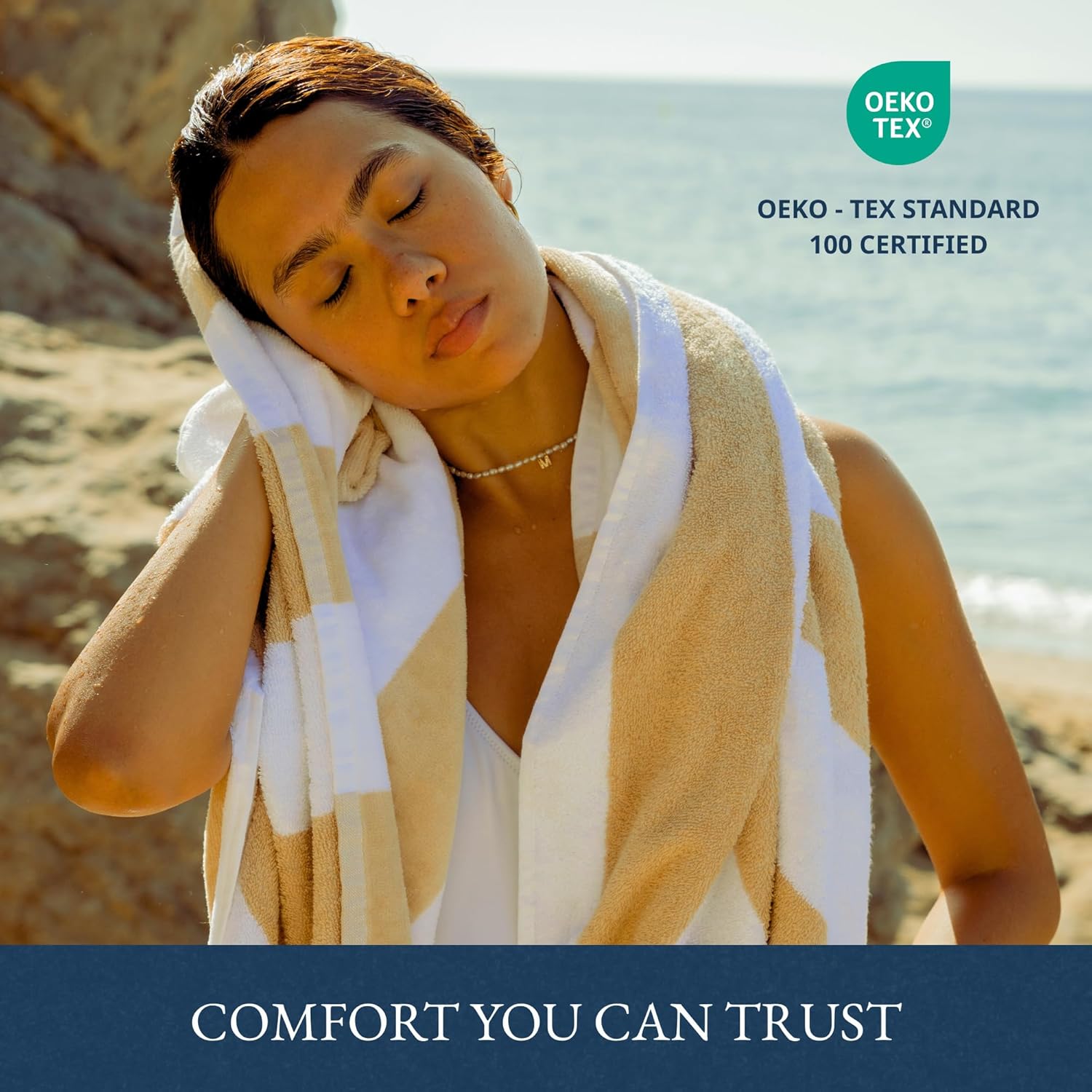 LANE LINEN 100% Cotton Beach Towel - Pack of 2, Cabana Stripe Pool Towels, Oversized Beach Towels for Adults (30" x 60”), Super Absorbent, Large Beach Towels, Quick Dry Towel - Biege - Image 8