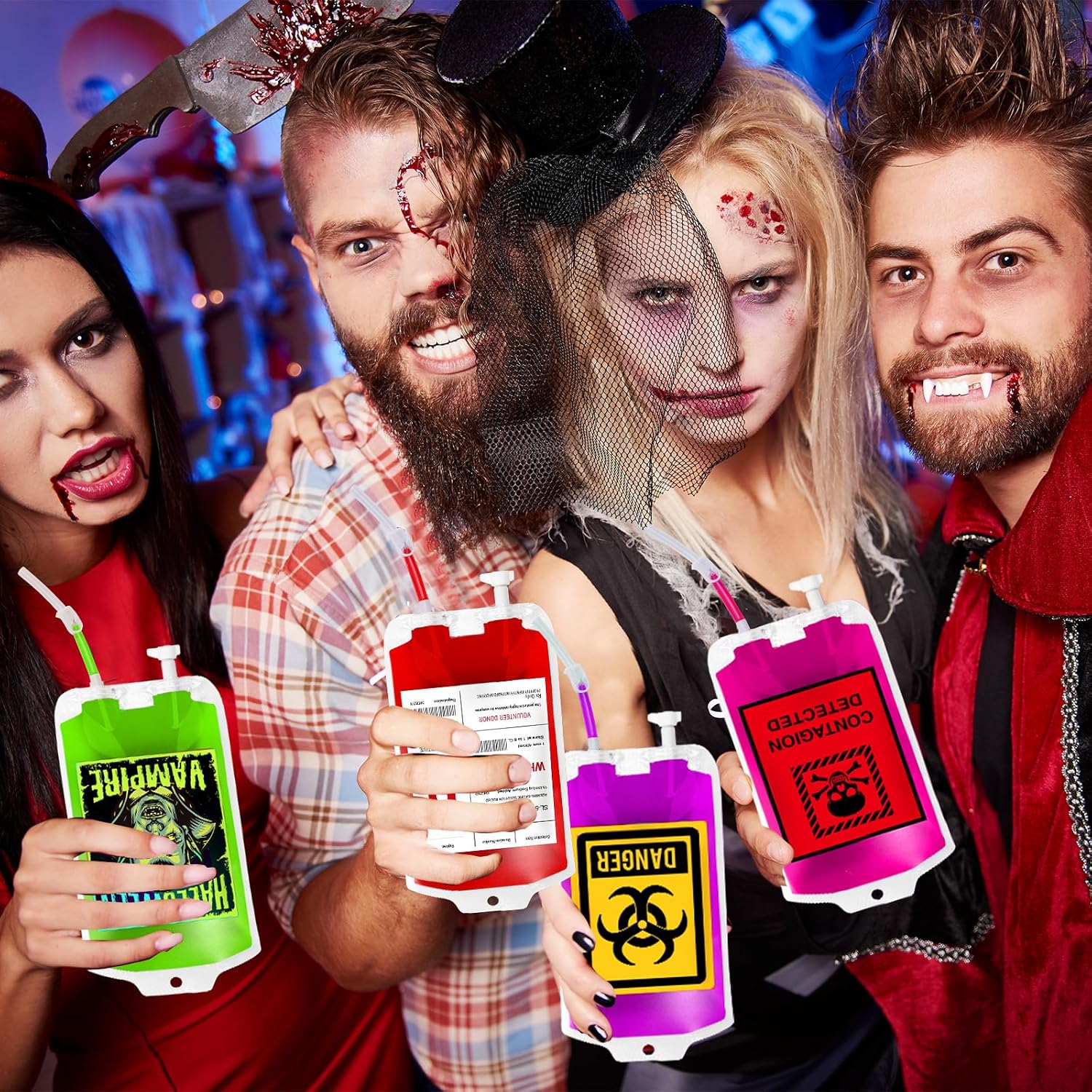 MGparty 80 Pack Halloween Blood Bag Props, Refillable Pouches with Straws and Filling Tools, Spooky Accessories for Zombie Vampire Theme Party Supplies image 5