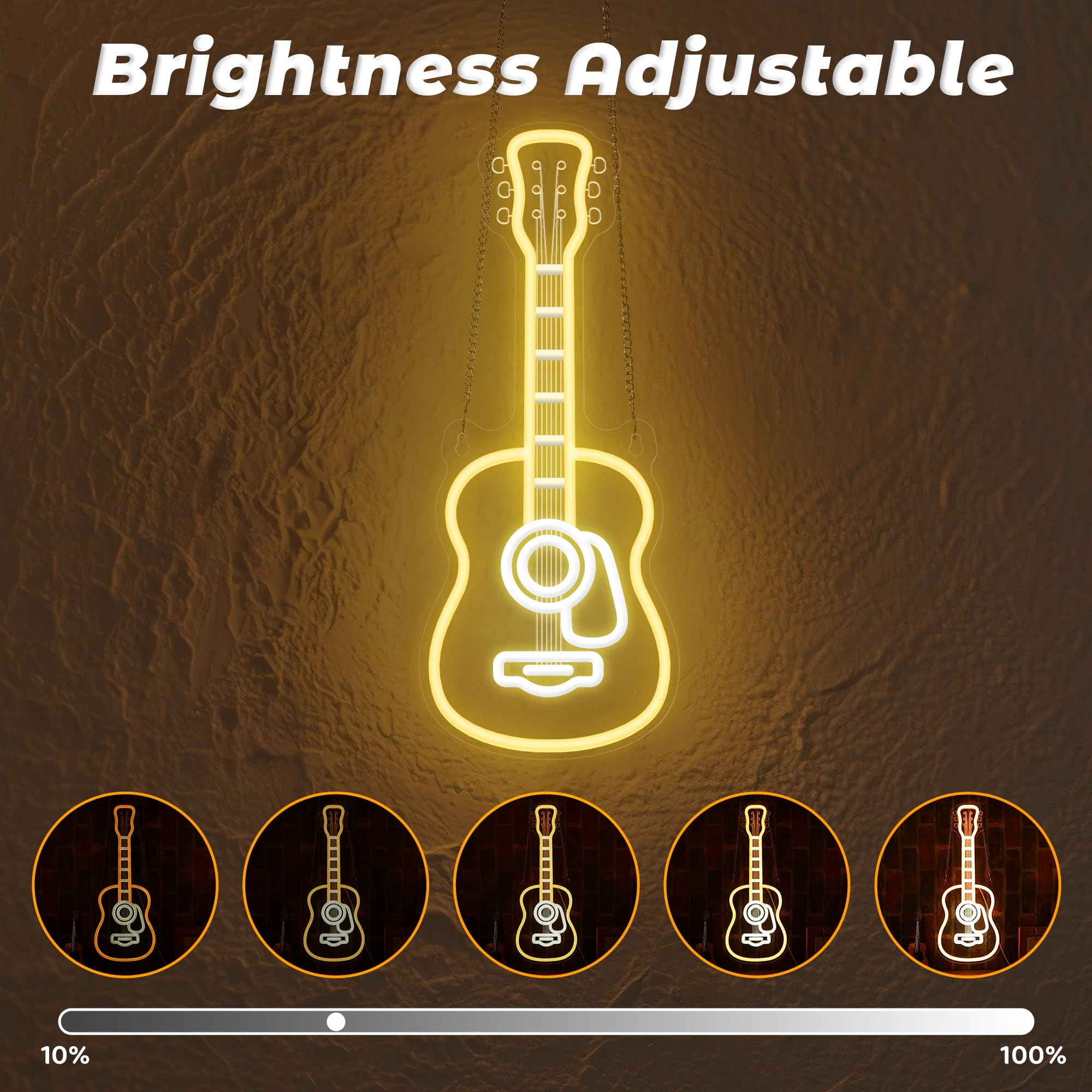 CoolGift Mart Acoustic Guitar Neon Light, Dimmable LED Guitar Neon Wall Sign USB Powered - Image 2
