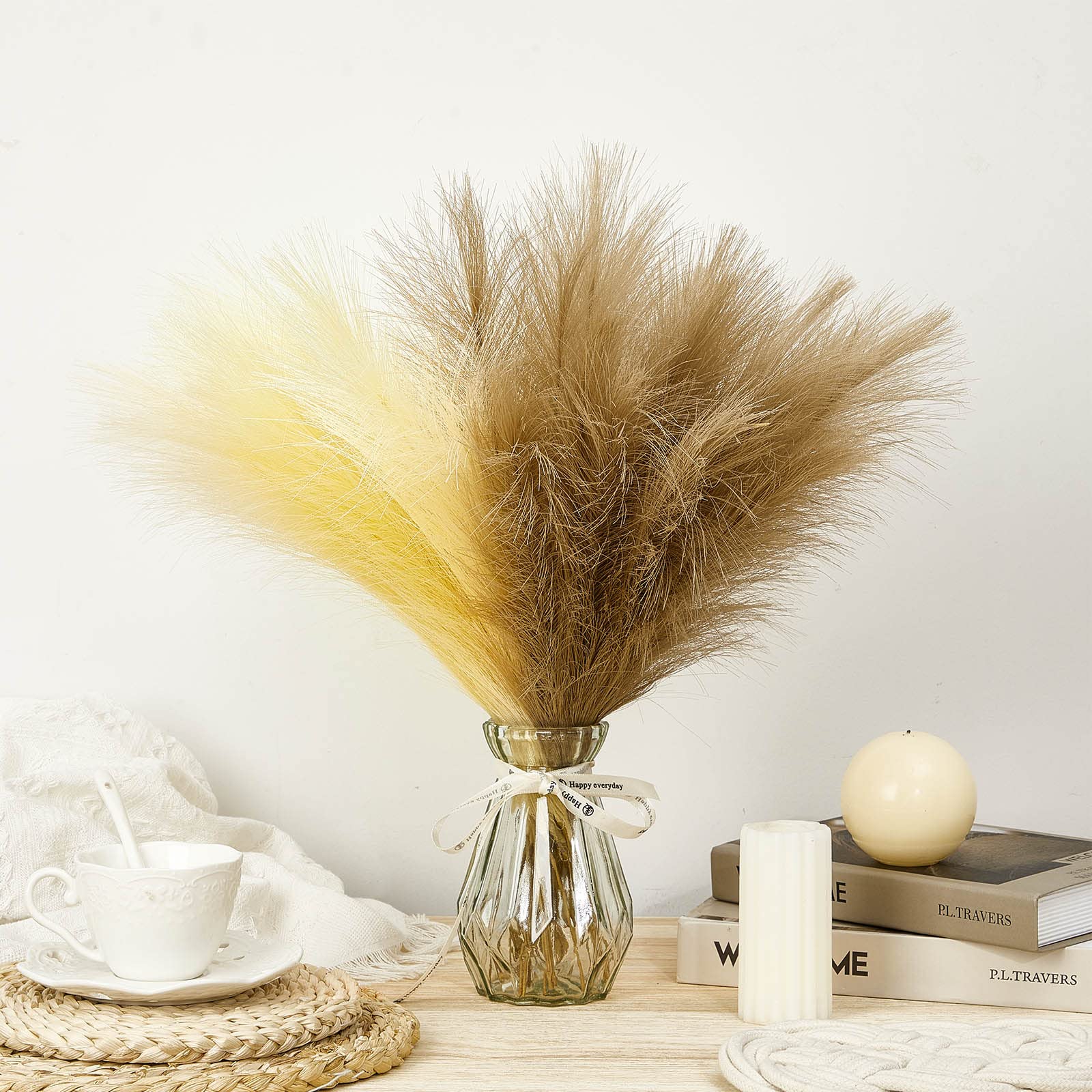 Buy 40 Pieces Pampas Grass Decor Vase Dried 17 Inches Mousy and Beige