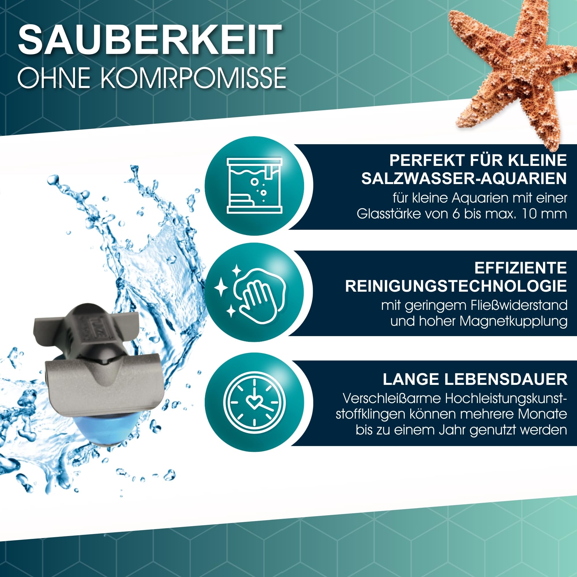 TUNZE Care Magnet Nano I Aquarienreiniger für 6-10mm Glasstärke I schlanker Scheibenreiniger mit abgerundeten Kunststoffklingen I Algenmagnet mit stark minimierter Kratzgefahr I Aquariumglas-Reiniger
