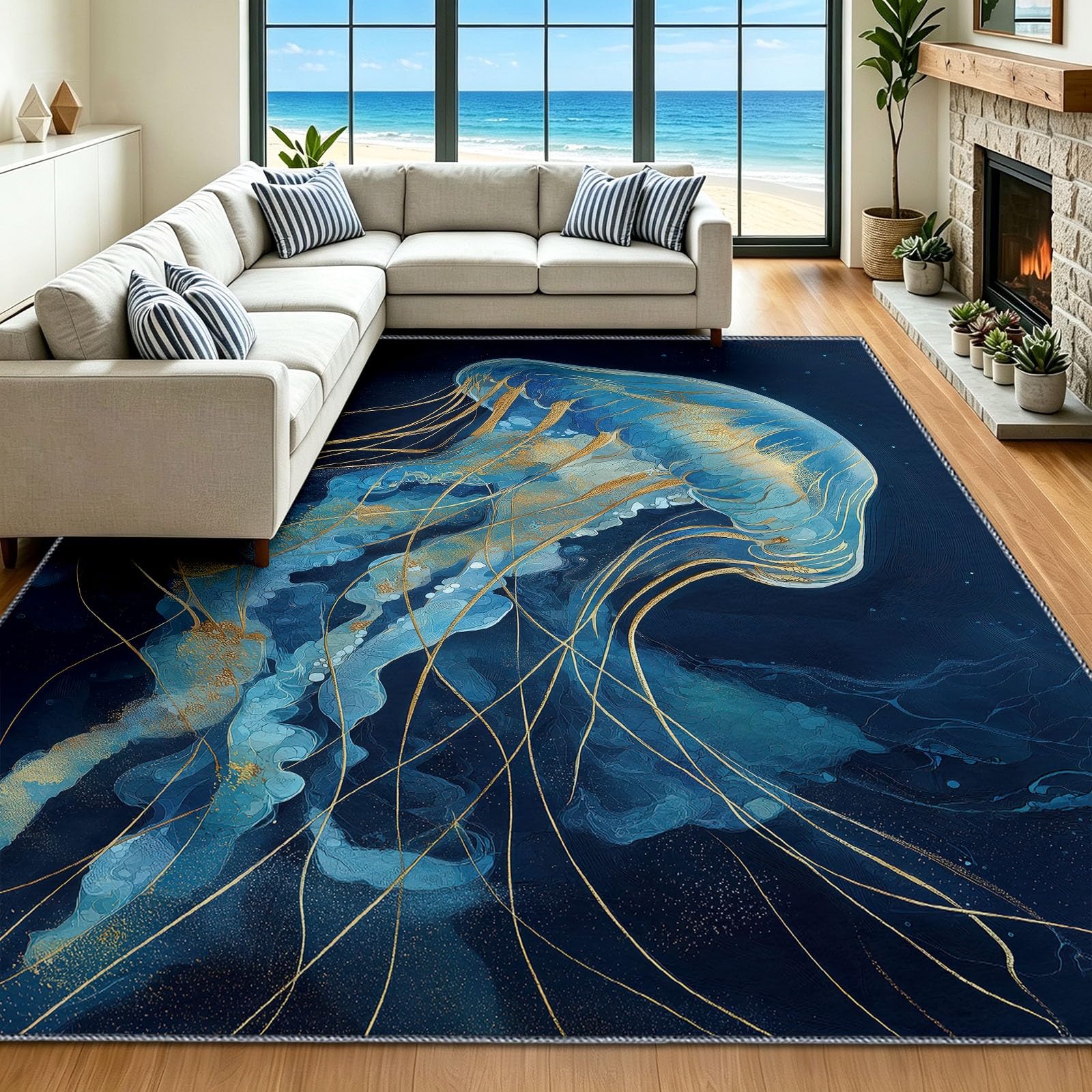Tapis Poils Courts Bleu 90x150 cm Lavable en Machine et Ultra Resistant