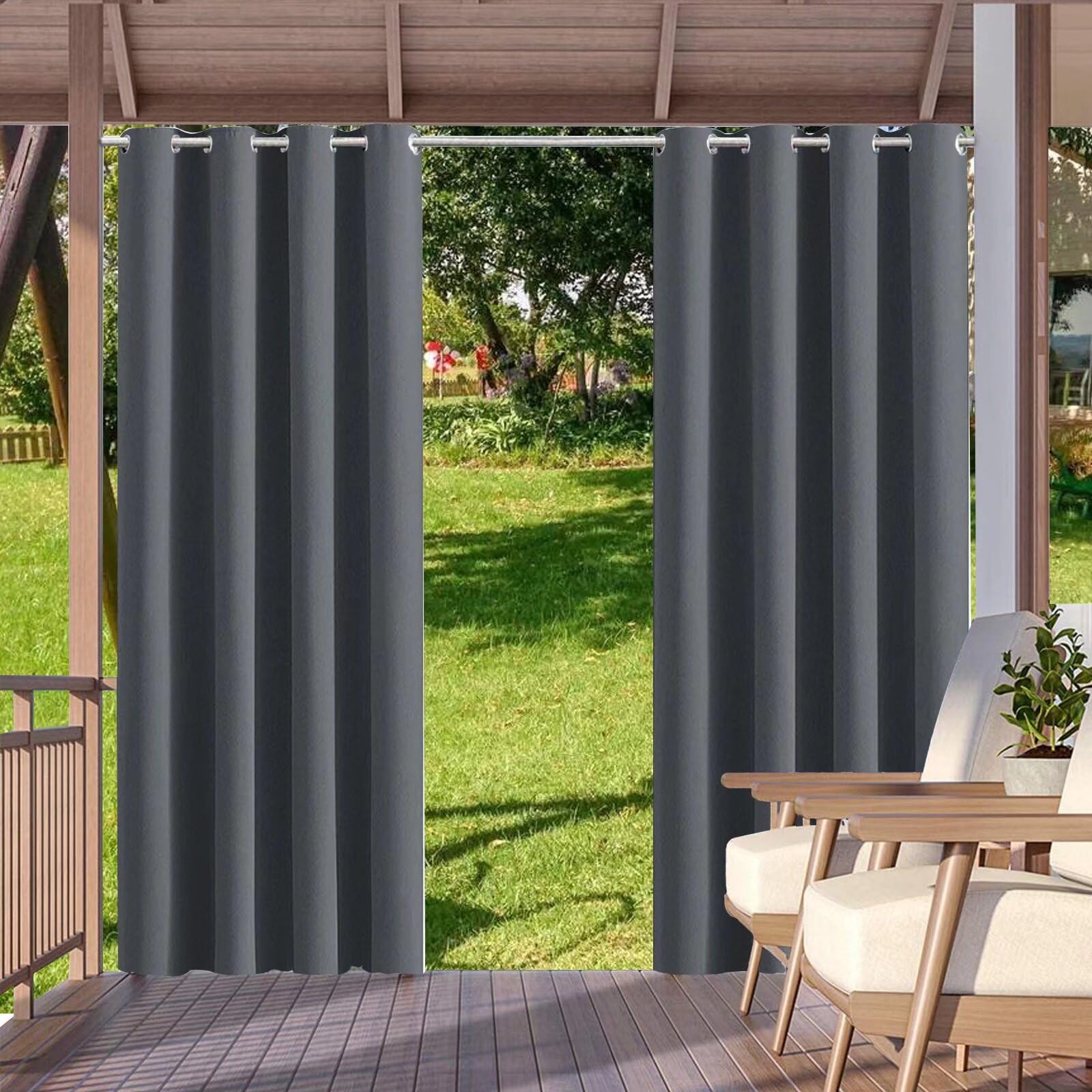 Blickdichte Outdoovorhänge wasserfest Wasserdicht Sonnenschutz Vorhang Balkon Outdoor Vorhang Wetterfest Wasserdicht für Balkon Terrasse Pergola Gardine Dunkelgrau B300xH235cm