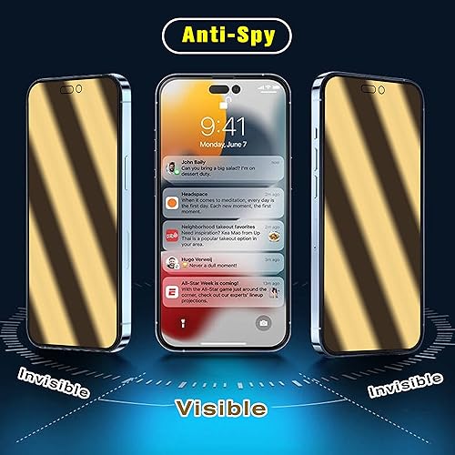 Miniatura 2 de Protector de pantalla de privacidad compatible con iPhone 14 Pro, paquete de 2 unidades, espejo antiluz azul, vidrio templado, degradado, espejo