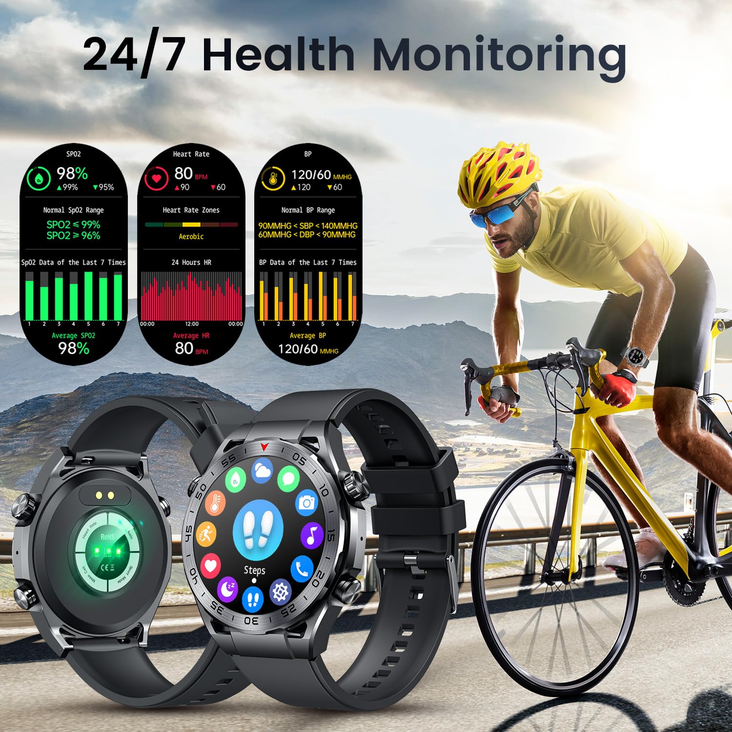 Smartwatch Uomo con Effettuao Risposta Chiamate: 1.43" HD Orologio Digitale Bluetooth con 120+ Modalità Sport Fitness Tracker con Whatsapp SpO2 Sonno IP67 Impermeabile Smart Watch per Android iOS