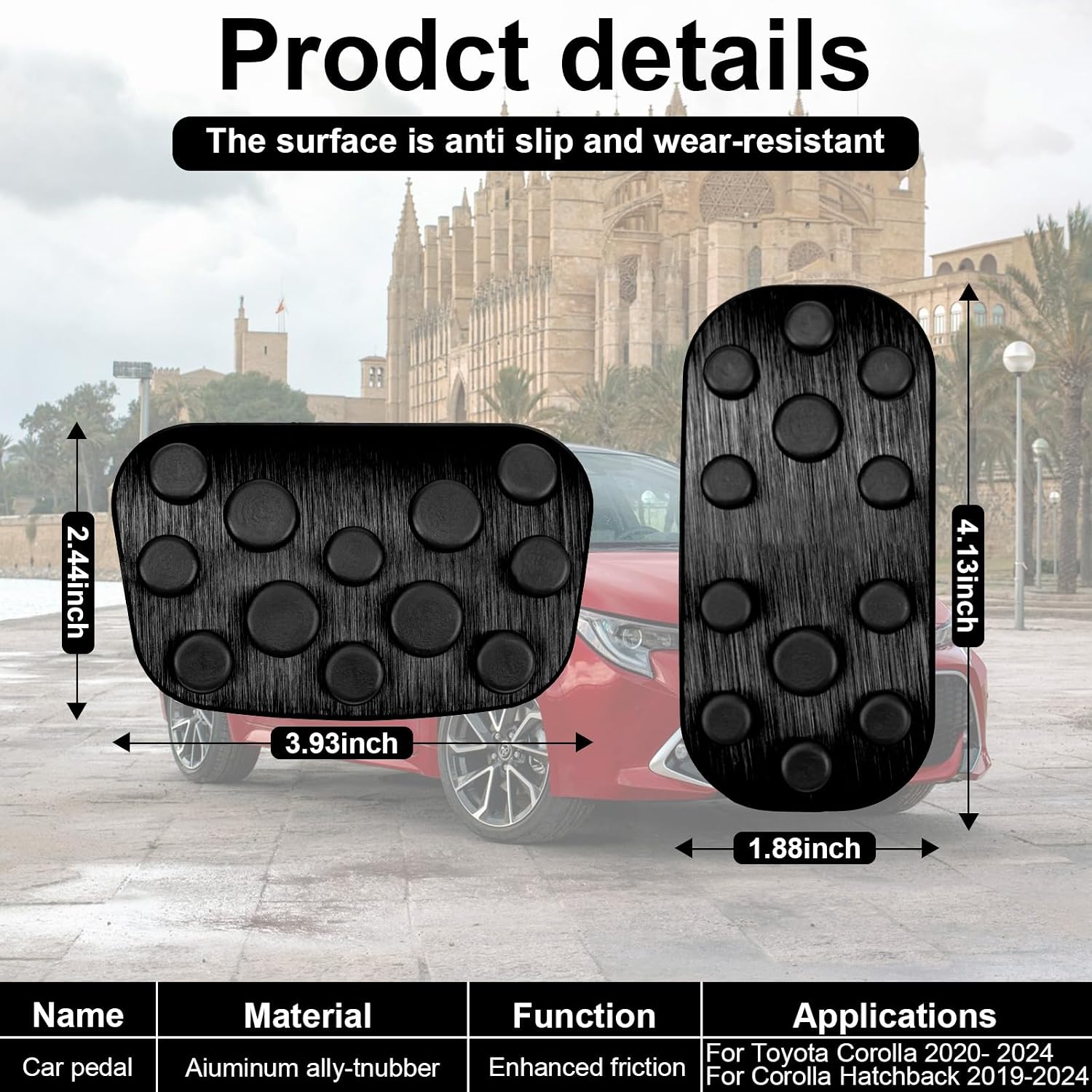 BOYUER 2PCS Anti-Slip No Drilling Aluminum Brake and Gas Accelerator Pedal Covers Foot Pedal Pads Kit For Toyota 2020-2026 Corolla,2019-2025 Corolla Hatchback(BLACK) image 3