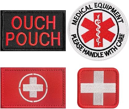 4 Pcs Tactical Medic Cross Morale Patch Embroidered Tactical Star of Life & Red Cross Morale Patches with Hook and Loop for IFAK Gear