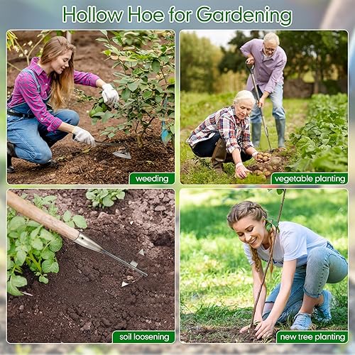 Miniatura 6 de Hanaive 8 azadas huecas endurecidas de acero para jardín, herramienta de azada de jardín para jardinería de verano, patio trasero, aflojamiento,