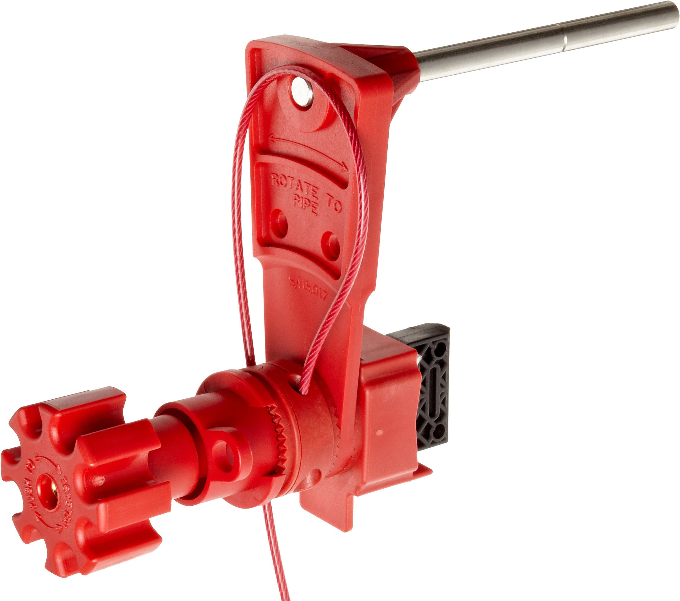 BradyUniversal Valve Lockout with Blocking Arm, Small, for Handles up to 0.6" Thick, 8' Sheathed Metal Cable