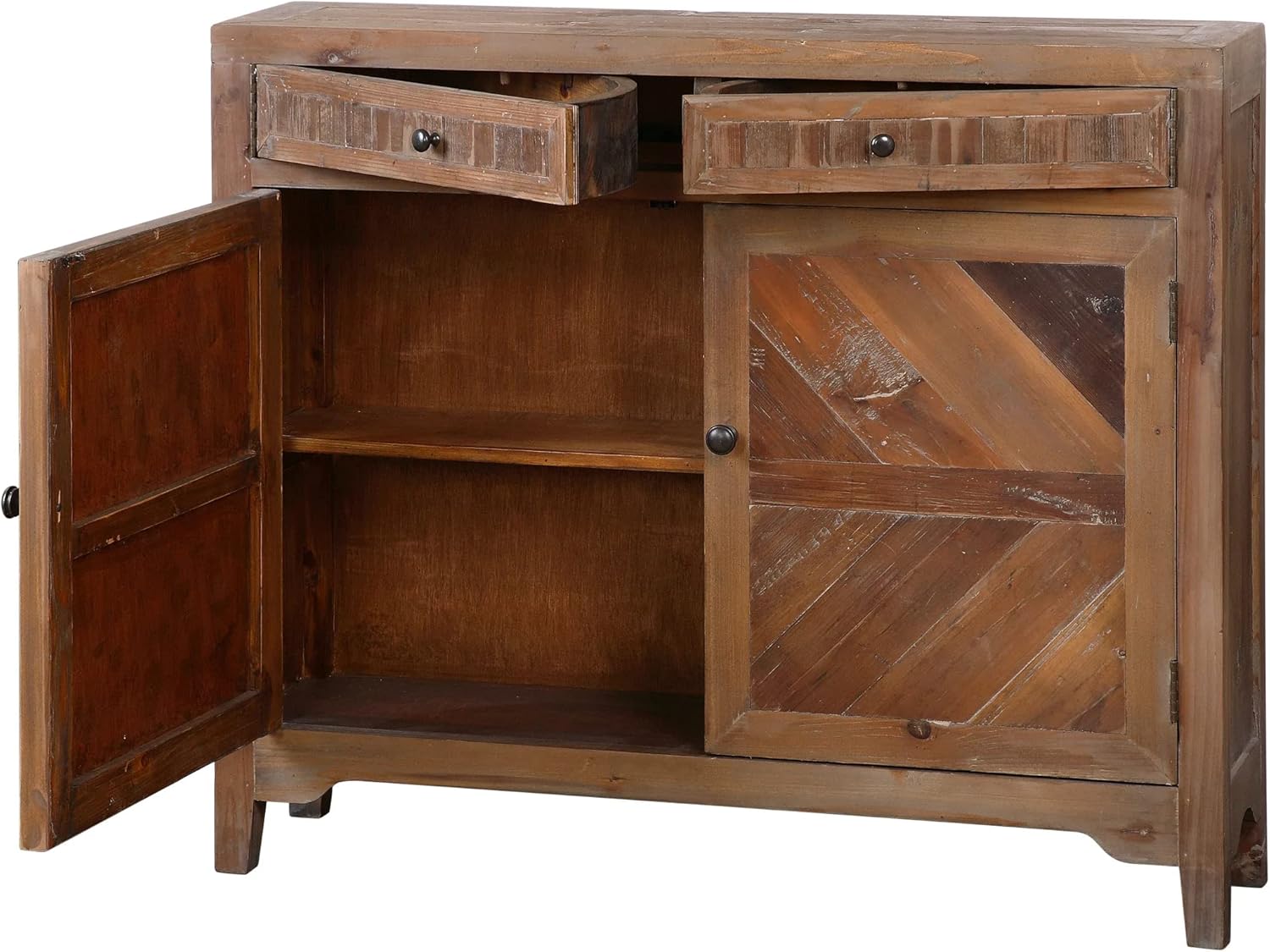 Rustic Reclaimed Fir Wood Console with Swing-Out Drawers