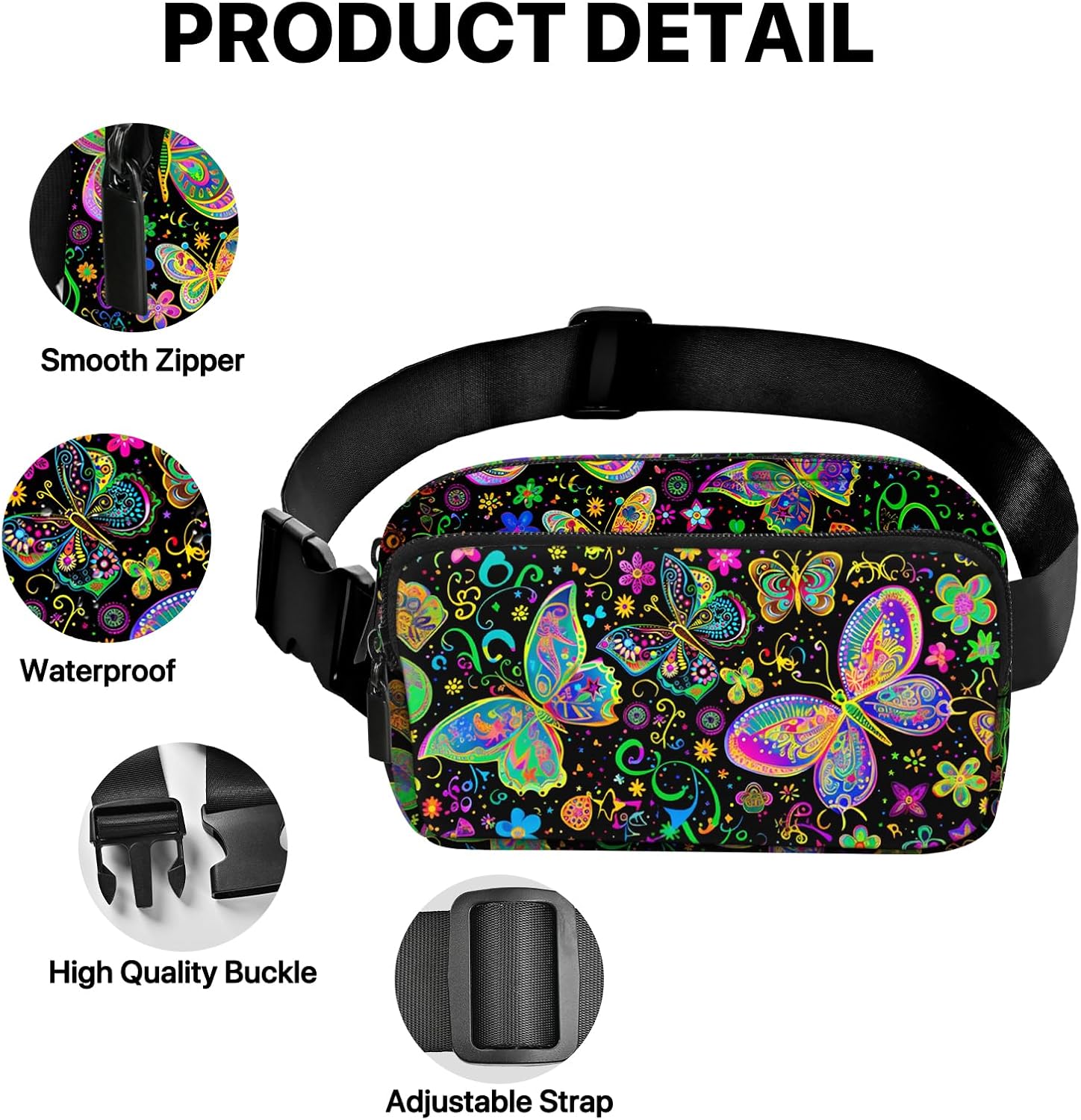 Butterfly Fanny Pack for Women Casual Belt Bag Waterproof Waist Bags for Travel Hiking Sports - Image 5