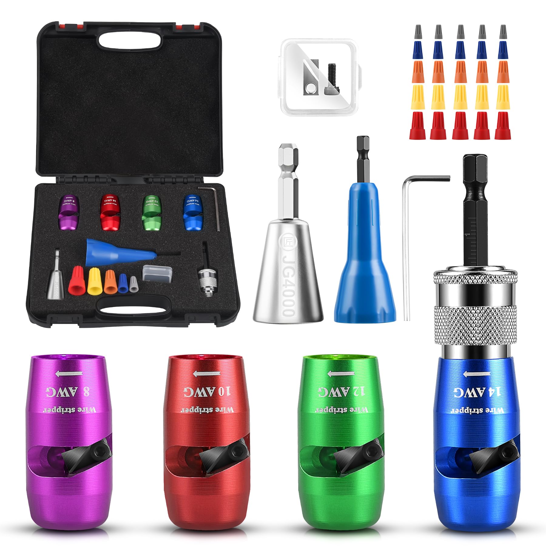 Wire Stripper, Wire Stripper Tool for AWG 14-12-10-8 Gauge, Automatic Wire Stripper and Wire Twister Tool for Drill, Cable Quick Stripping and 25PCS