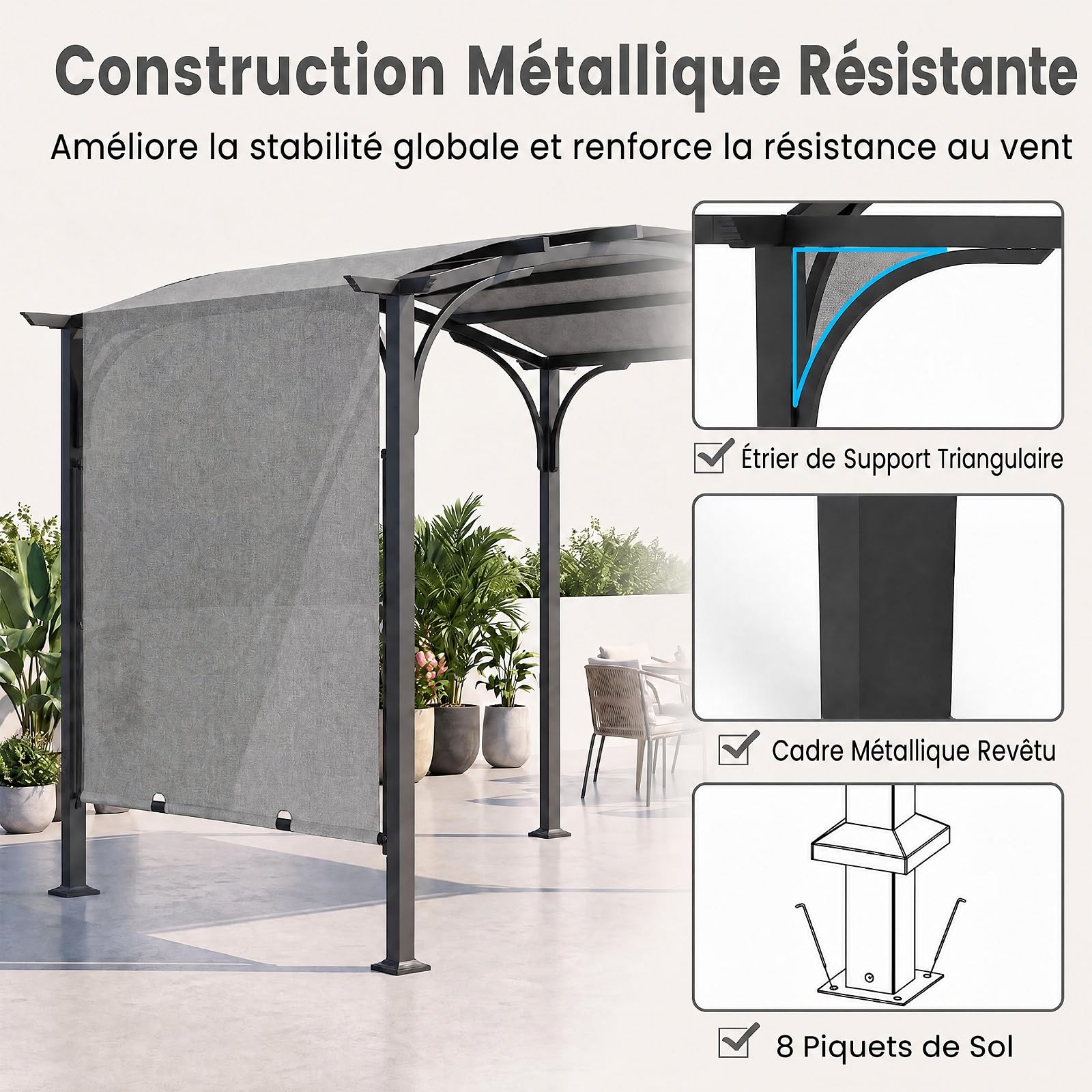 GOPLUS 3 x 2,5 M Pergola Jardin Extérieur en Métal avec Toit Coulissant