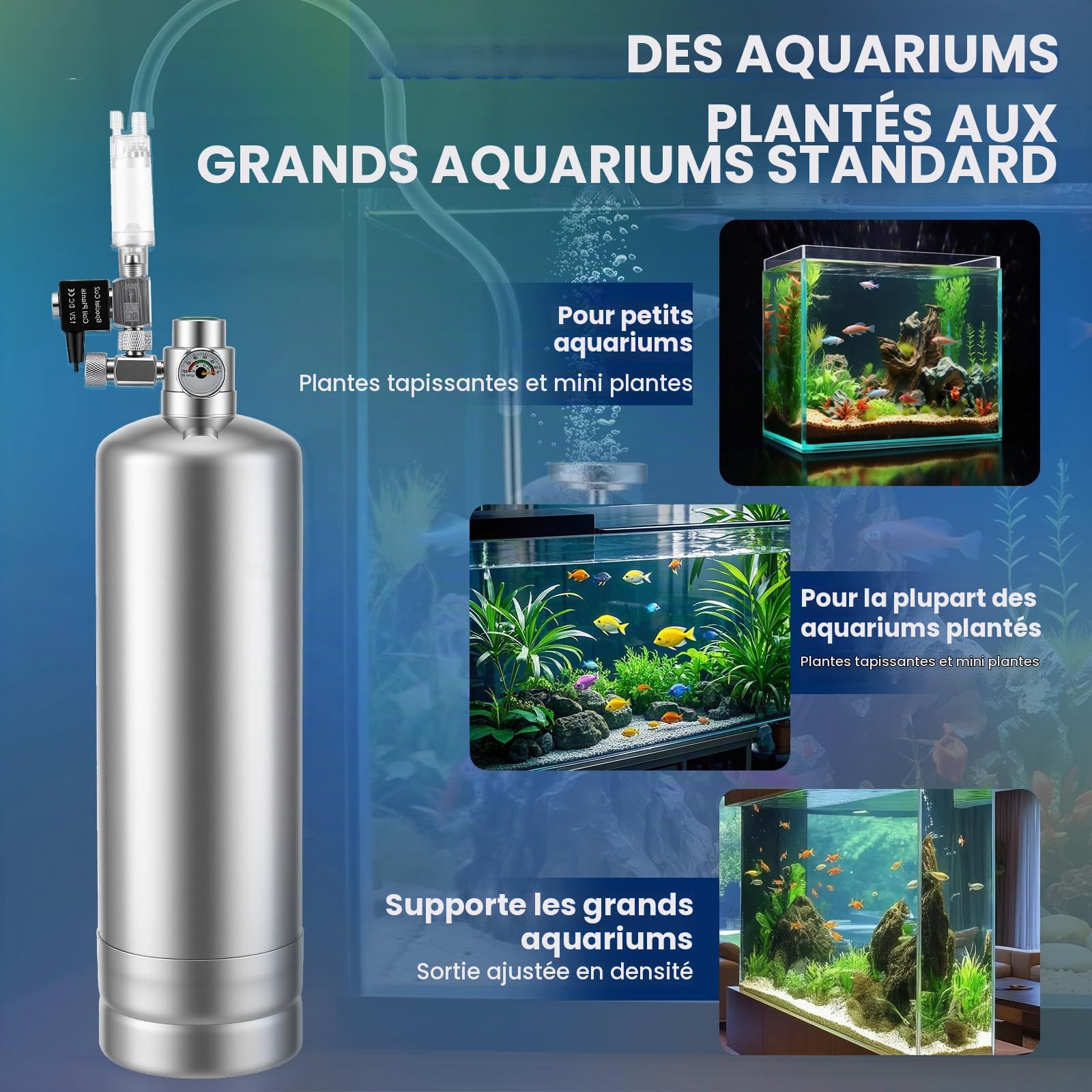 Système de CO2 pour aquarium - Kit complet de réacteur de dioxyde de carbone avec électrovanne - Diffuseur - Compteur de bulles visuel - Système de CO2 - Pour aquarium, plantes