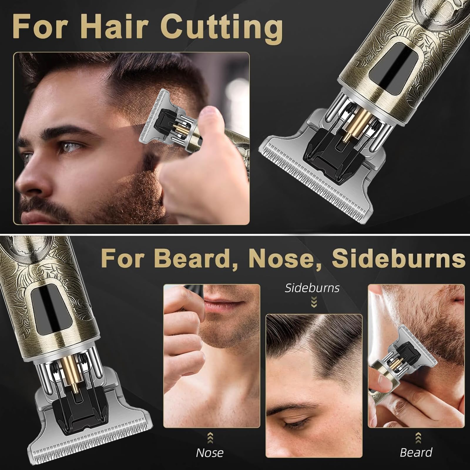 Máquina de Cortar Pelo Profesional Cortapelos Hombre Barba Cuchilla T Zero Gap Recargable USB Impermeable 4 Peine 1.5-4mm
