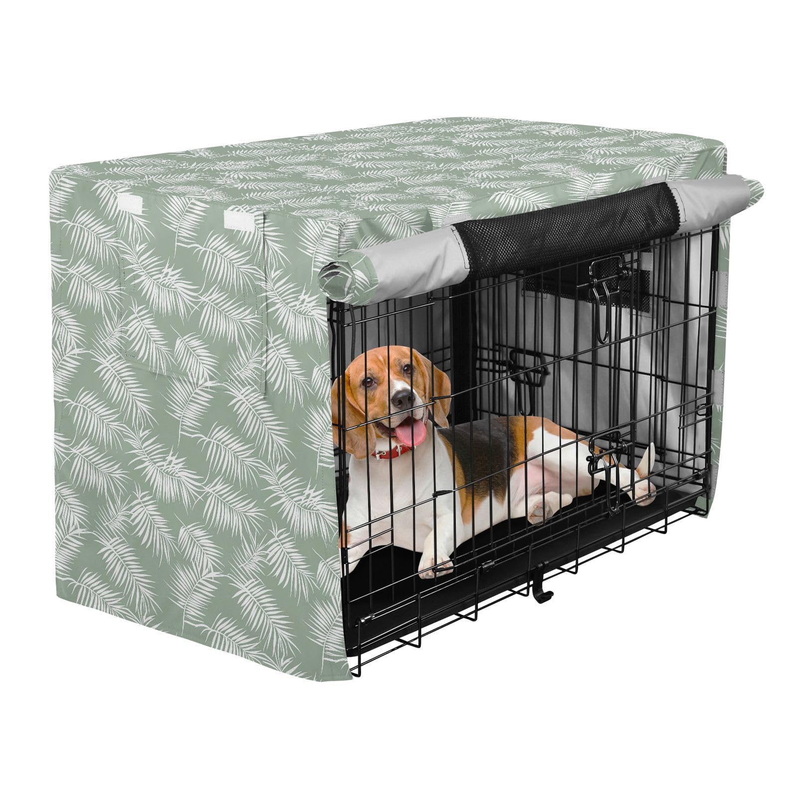 Sage Green Palm Trees Dog Crate Cover Puppy Kennel Cover Dog Crate Curtains 48 Inch