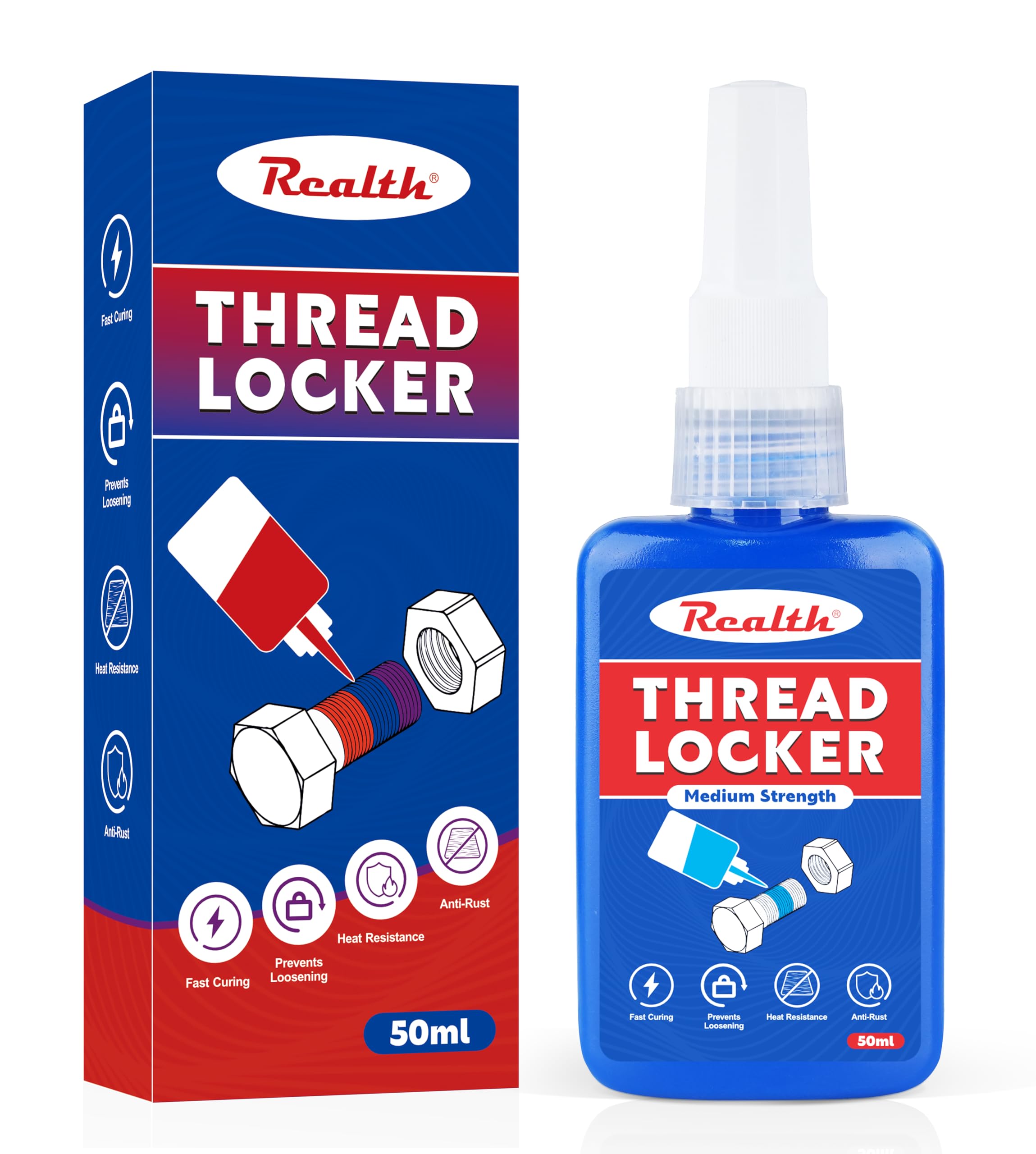 Realth Thread Lock Blue 50ml, 16.60 x 6.70 x 3.20 cm