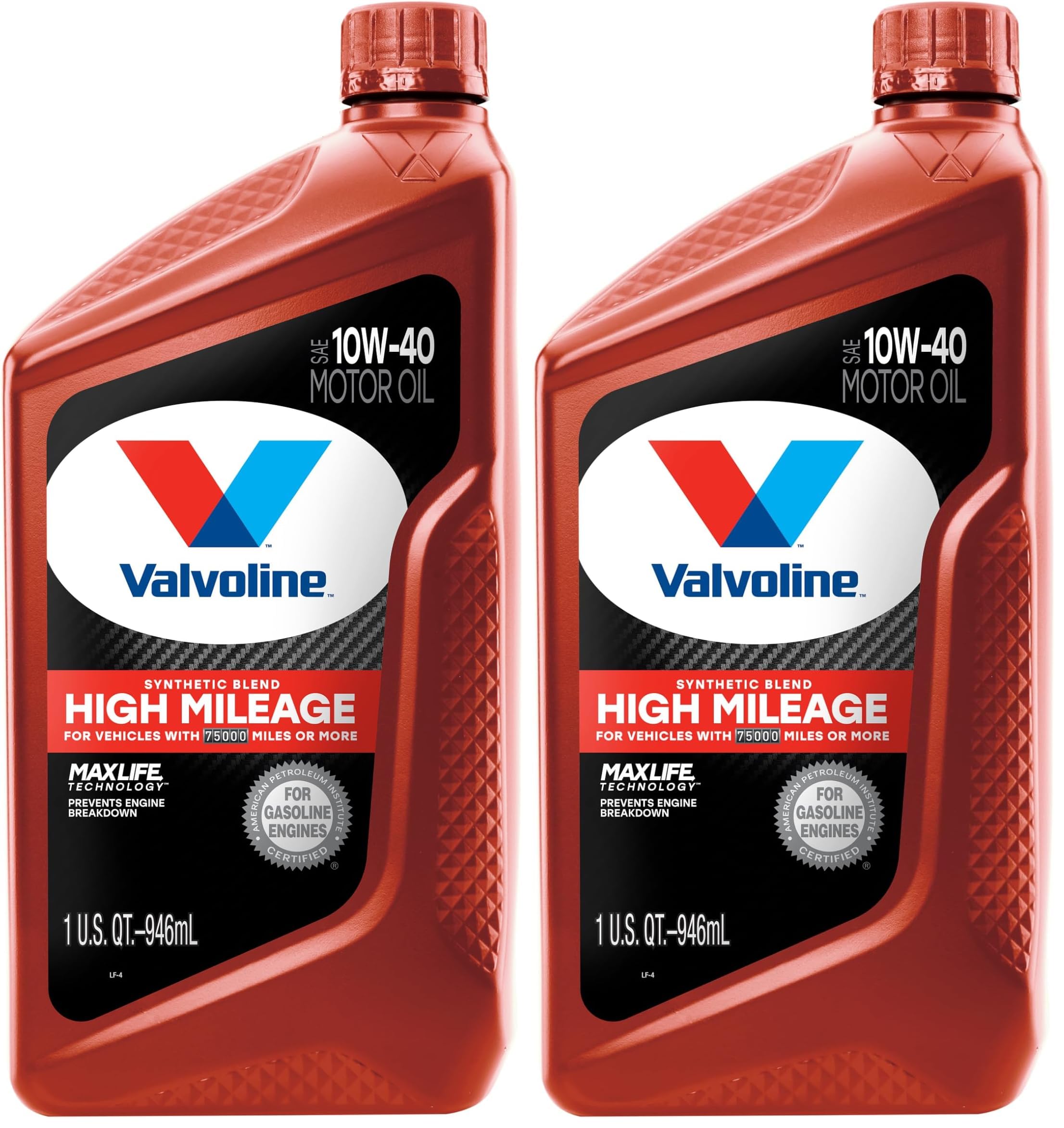 Valvoline High Mileage with MaxLife Technology SAE 10W-40 Synthetic Blend Motor Oil 1 QT (Pack of 2)