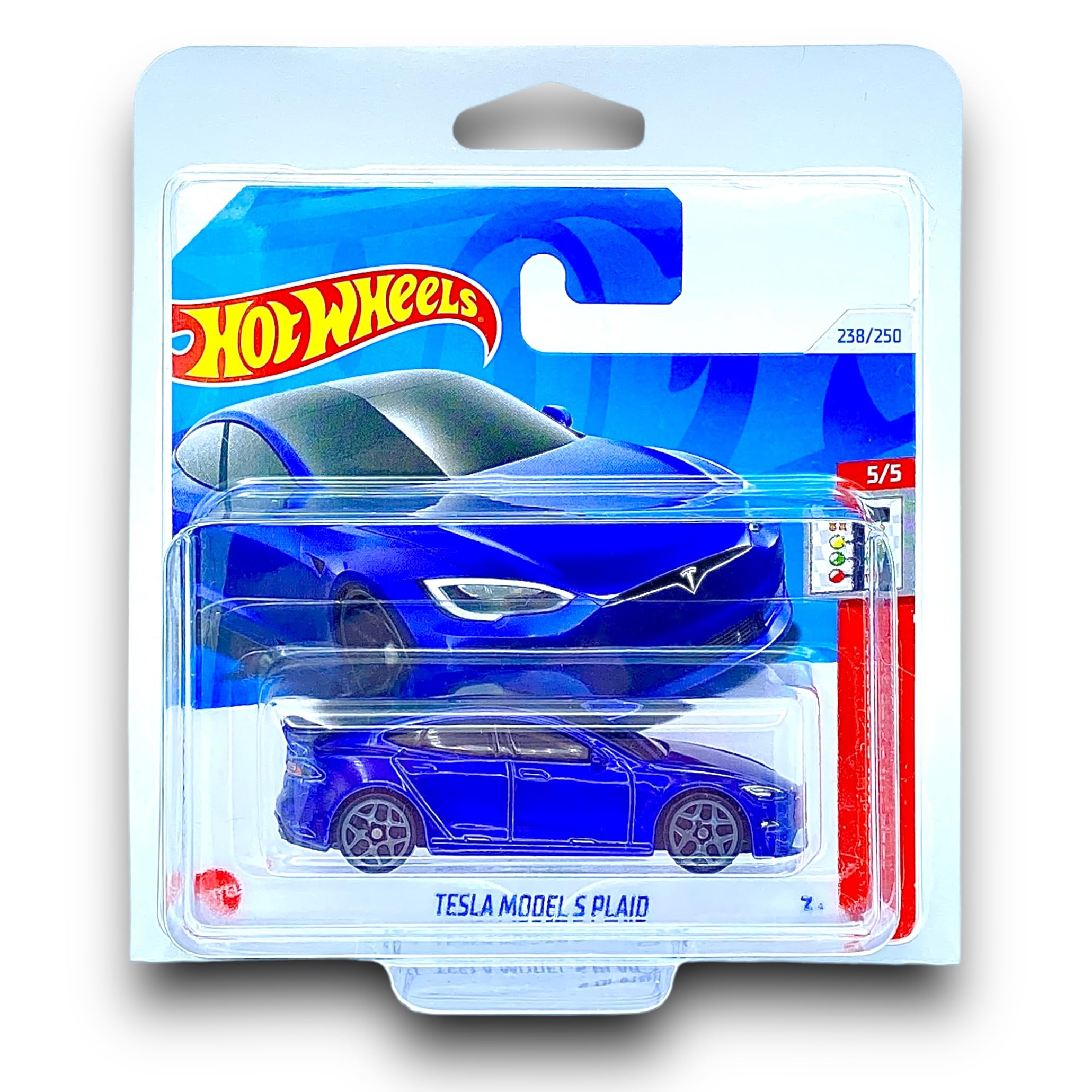 Hot Wheels Tesla Model S Plaid (Blue) 5/5 Quarter Mile Heroes - 2024-238/250 (Short Card) - includes a KLAS Car Keeper Protector Case - HRY91