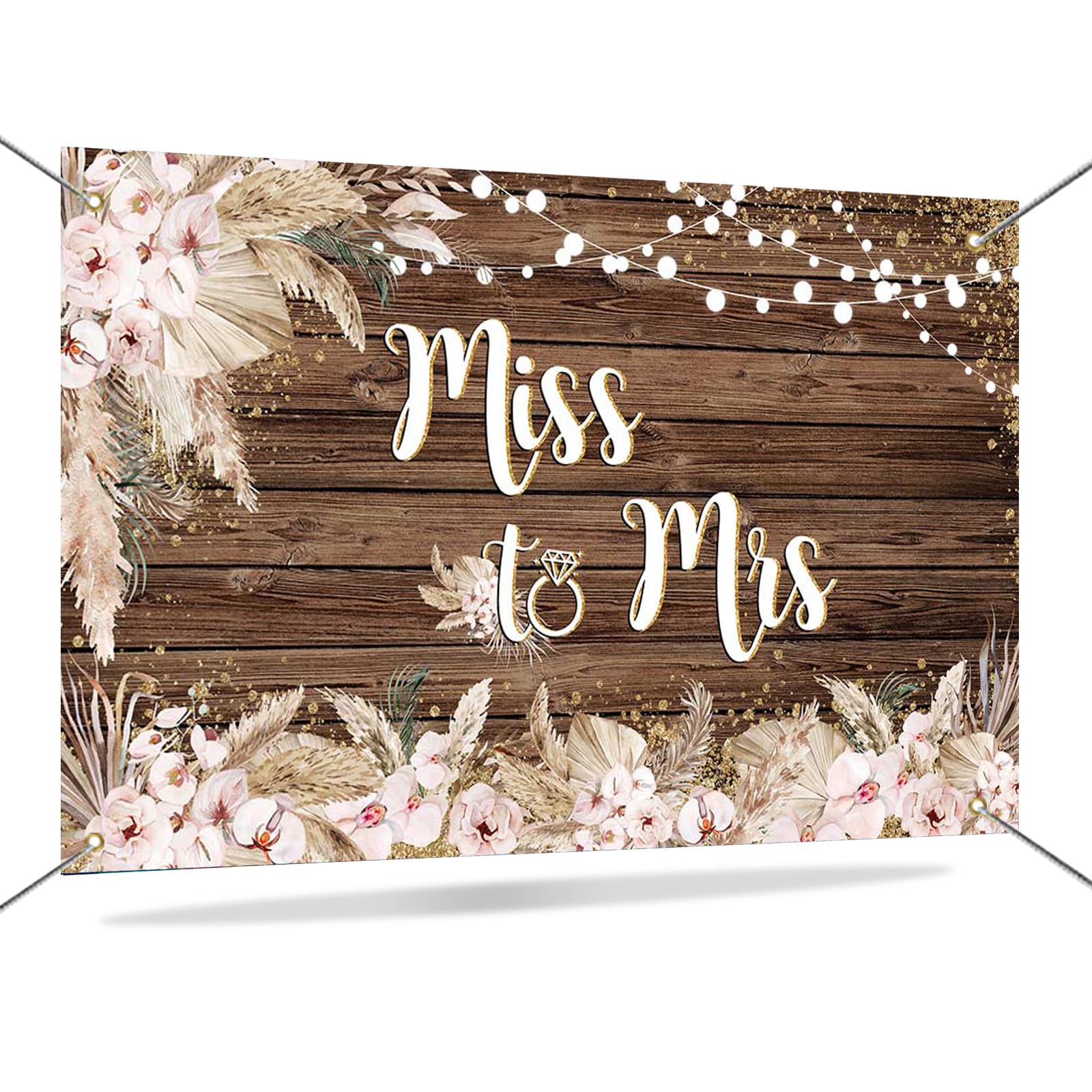Mocsicka Miss to Mrs Banner Backdrop Boho Bridal Shower Backdrop Decorations Rustic Wood Bride to Be Background for Wedding Engagement Party