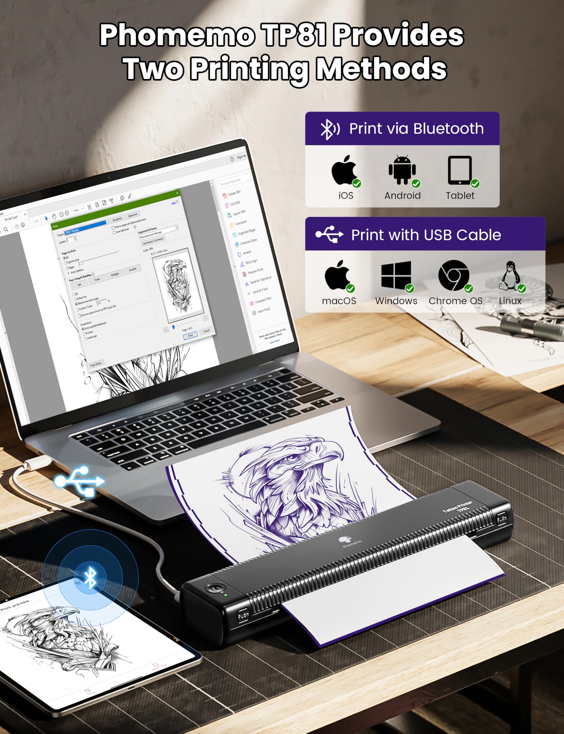 Phomemo TP81 Upgraded Tattoo Stencil Printer, Bluetooth Tattoo Machine with 10pcs Transfer Paper - Image 3