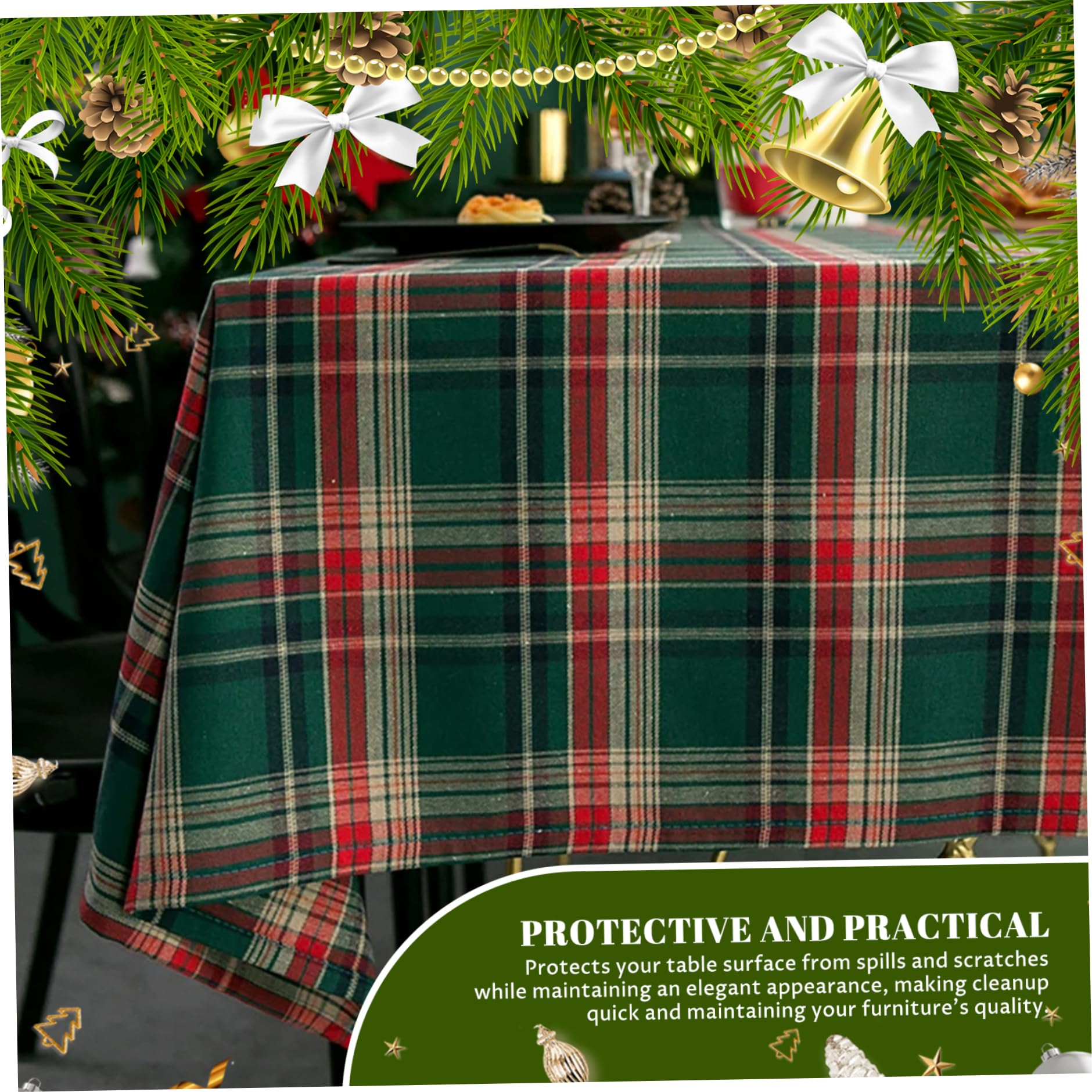 Mantel navideño Rectangular a Cuadros 55x79 Pulgadas Café Verde