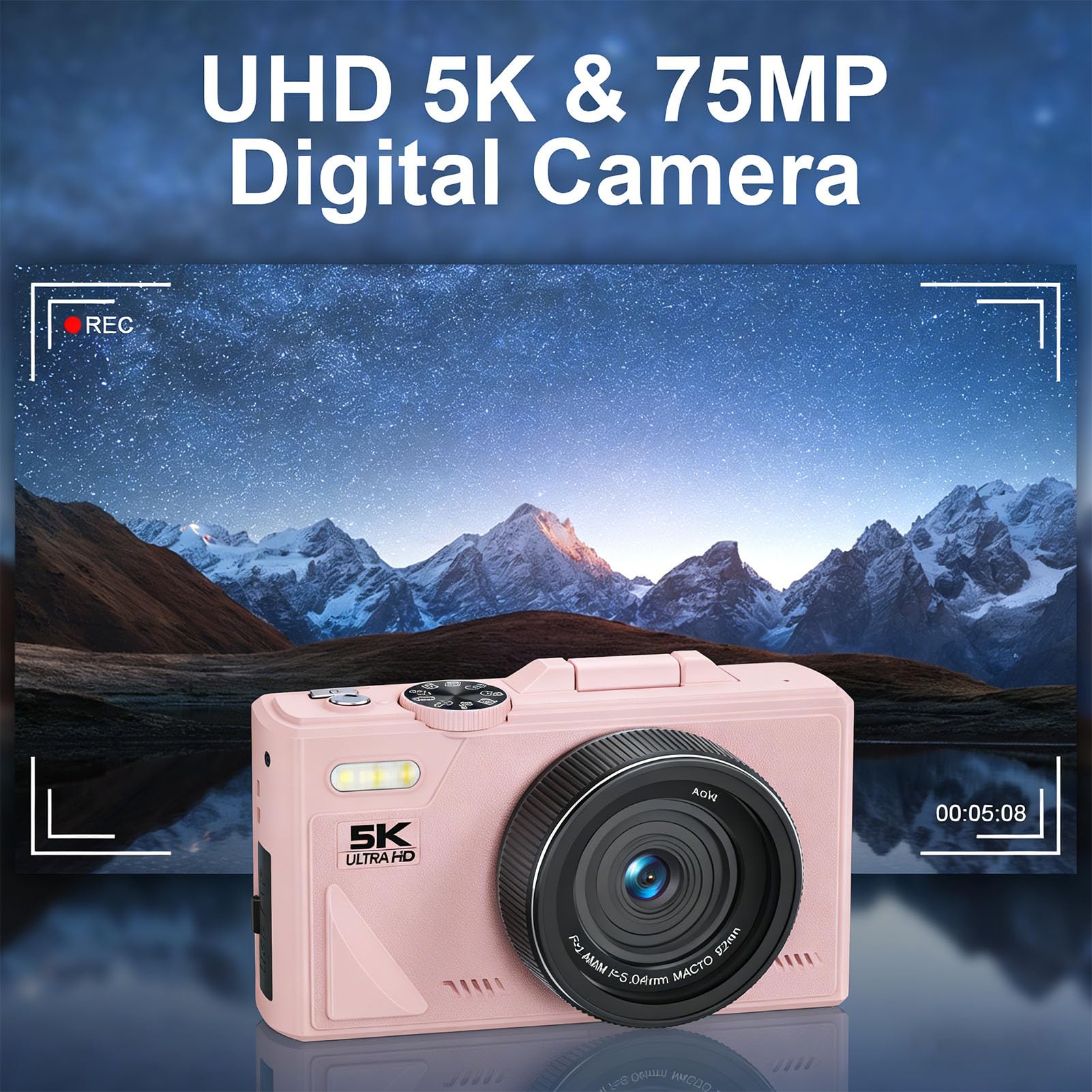 LICAEVEY Fotocamera Digitale 5K da 75 MP con Zoom 18X e Messa a Fuoco Automatica, Fotocamera Mirrorless per Fotografia, per Vlogging HD con Schermo Ribaltabile, Stabilizzazione Multipla, retrò per
