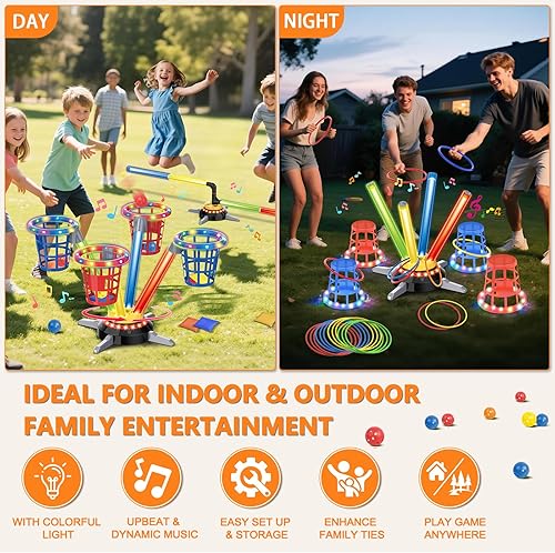 Miniatura 5 de Juego de lanzamiento de bolsas de frijoles para niños, 50 piezas 3 en 1, juego combinado de juegos de carnaval con luz LED de música, rotación, 3