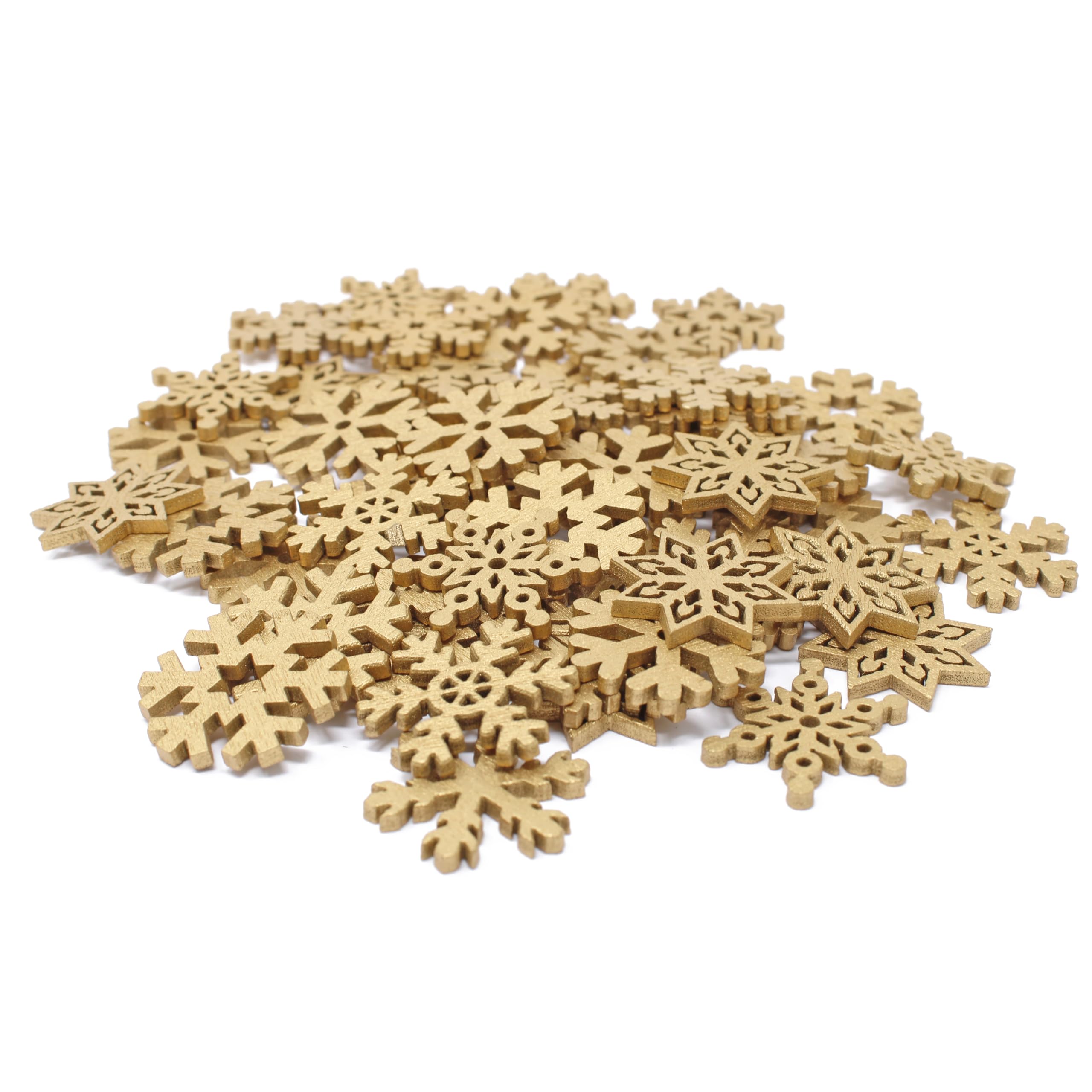 Lot De 50 Flocons De Neige En Bois Doré - Décoration Noël, Scrapbooking, Cartes De Vœux - Tailles 20-25 Mm