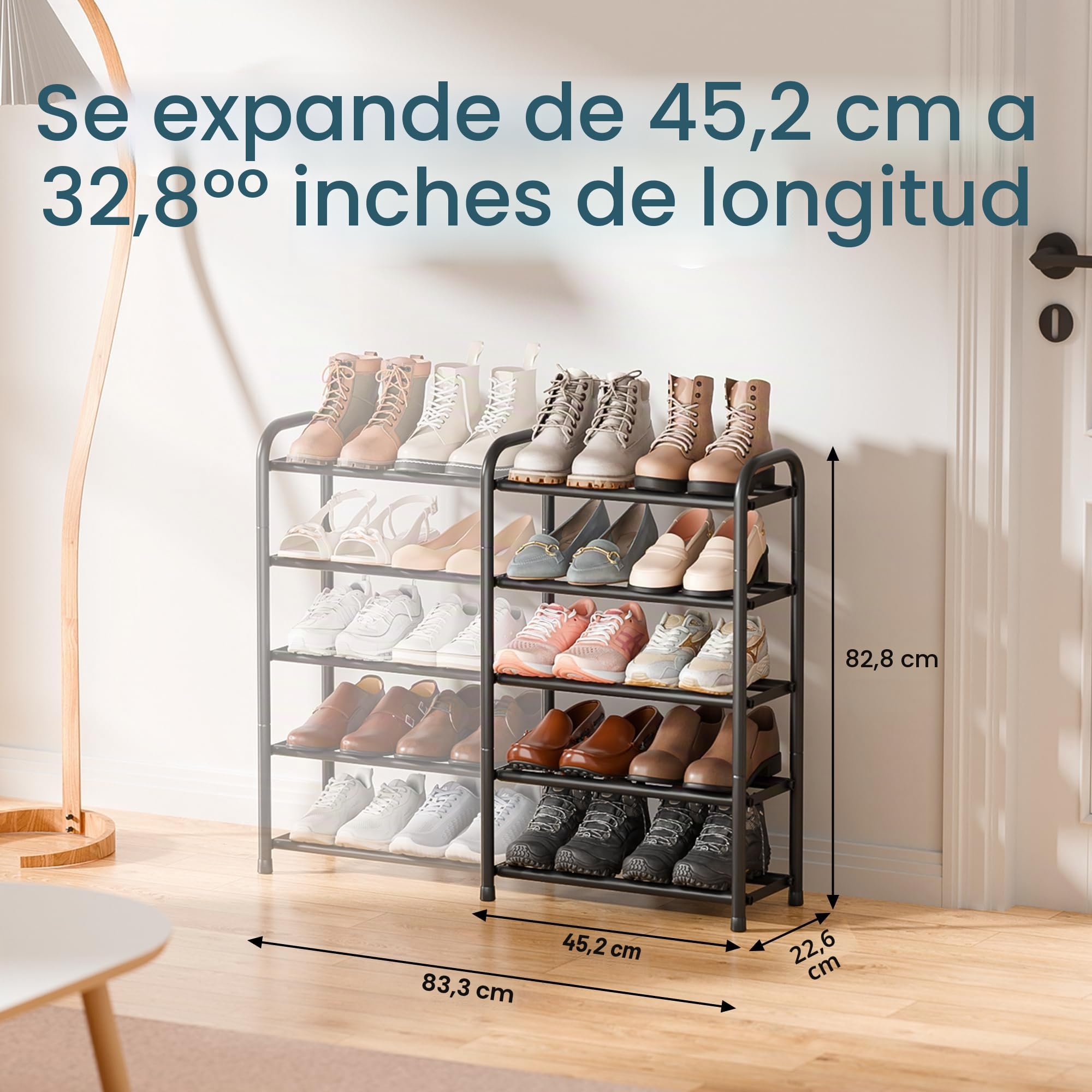 ENJOYBASICS Zapatero 5 Niveles Extensible, Shoe Rack, 45-83 cm, Negro