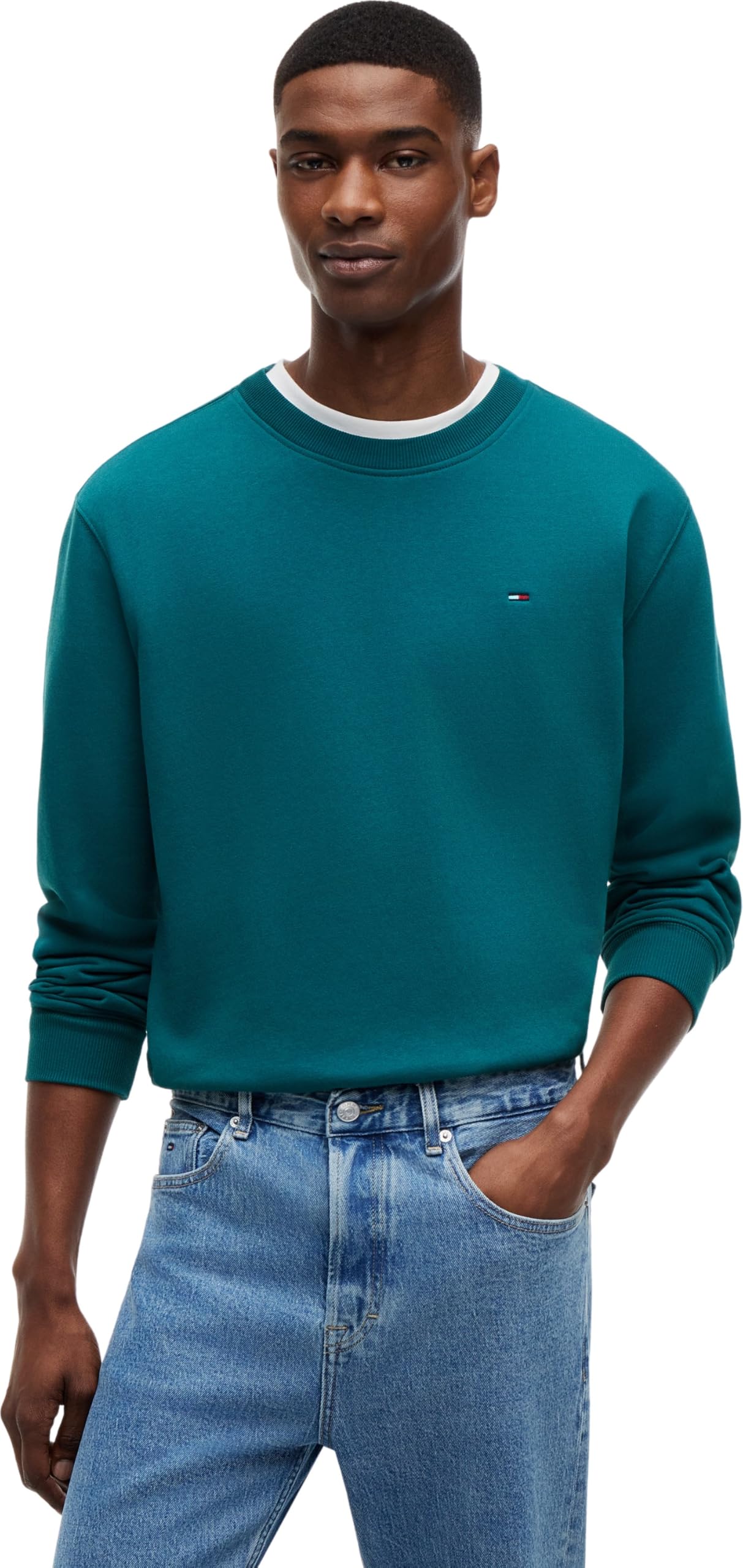 Tommy Jeans Herren Sweatshirt Regular Fit Flag Fleece Rundhalsausschnitt, Grün (Polar Teal), XL