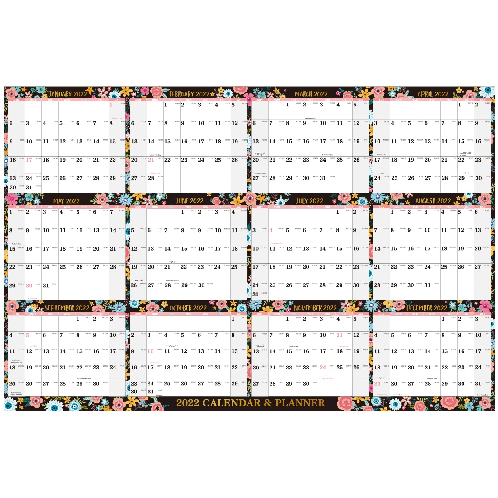 2022 Yearly Wall Calendar 2022 Dry Erase Calendar with Julian Date