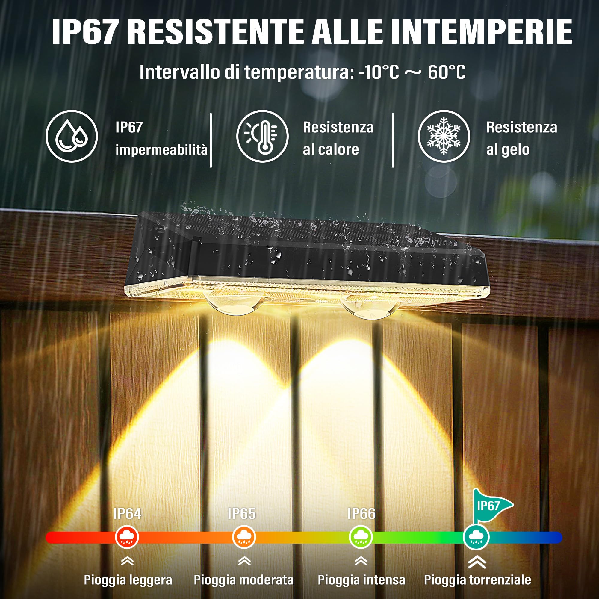 Applique da Esterno Solare Impermeabilità IP67, 6 Pezzi Luce Solare LED Esterno RGB con 8 Modalità Lampade Solari da Esterno per Cortile, Giardino e Recinzione