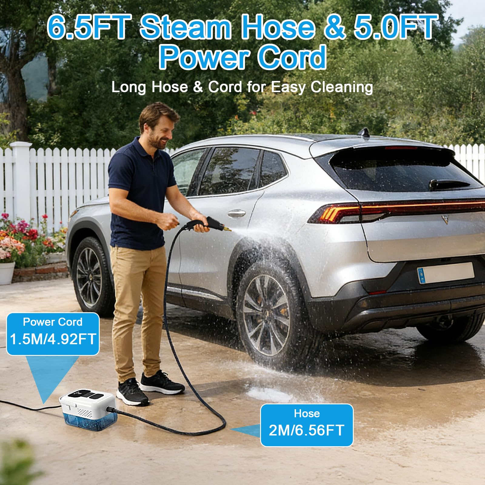 Teodute 1500W Limpiador a Vapor Portátil, con 13 Accesorios, 1,2L Depósito Agua Grande Steam Cleaner, Limpiador de Vapor cocina Baño Patio Azulejos Juntas Suelos y Limpieza Coches