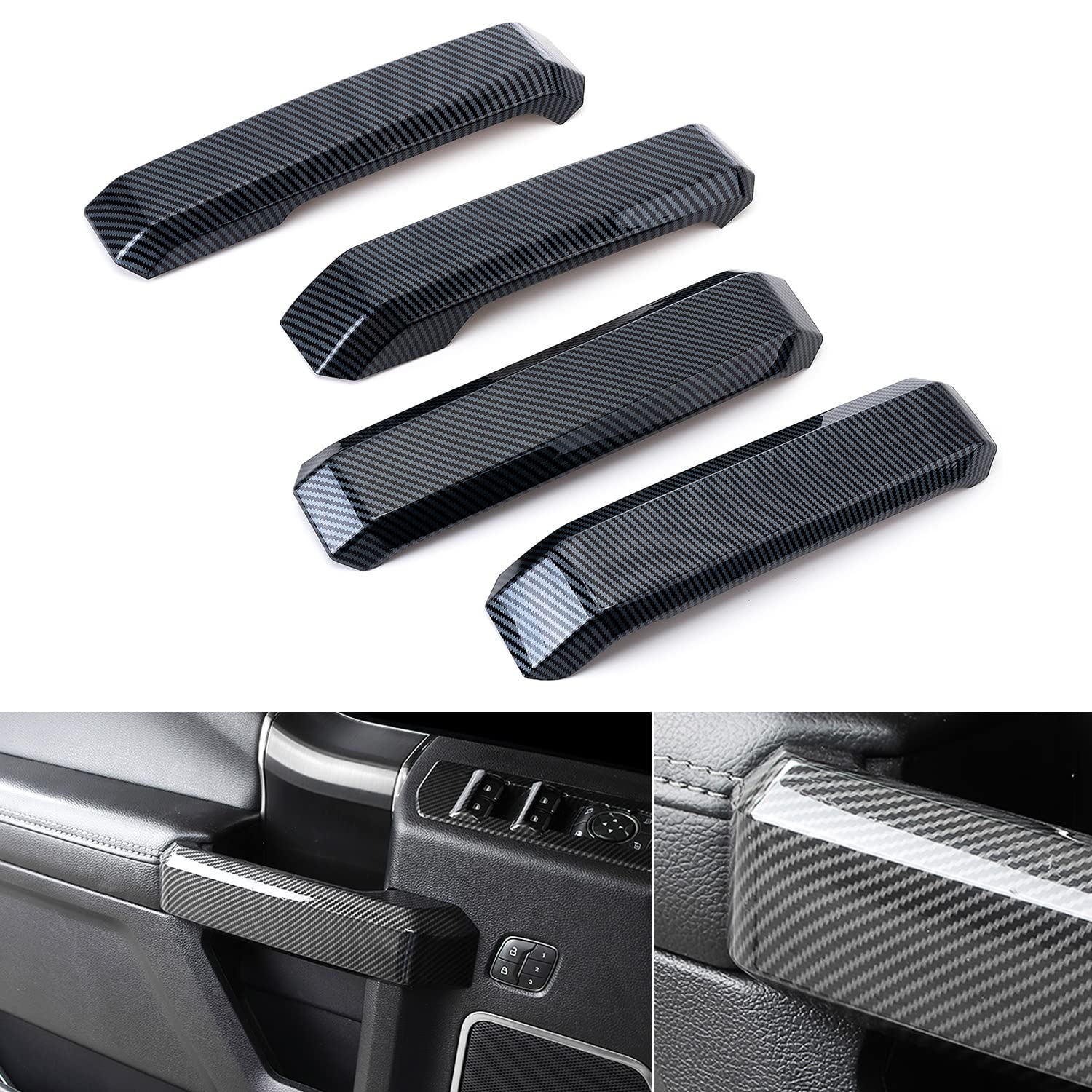 RJSPHH Inner Door Handle Cover Trim Kit Interior Decoration for F150 2015-2020 Accessories, Carbon Fiber Grain, 4Pack