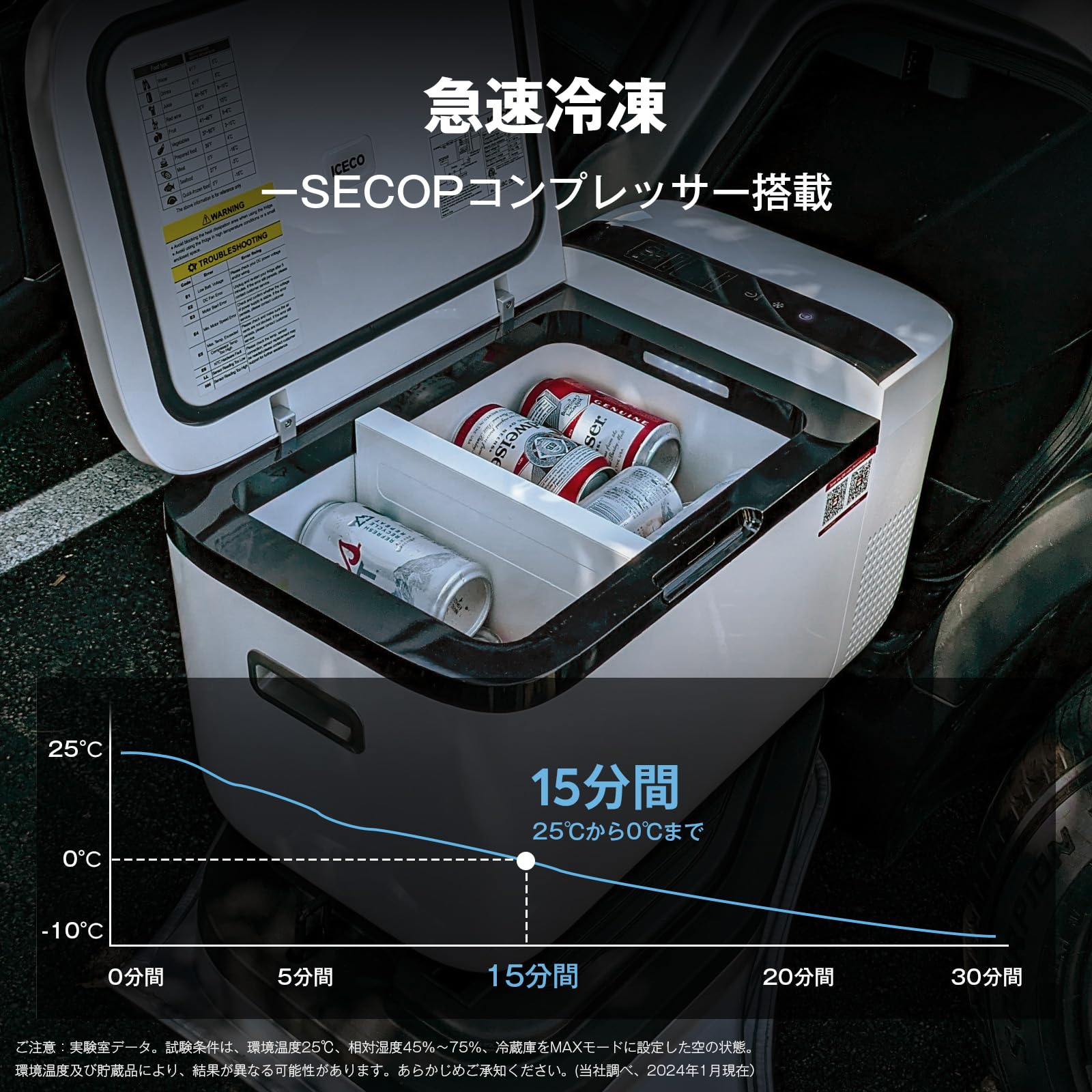Amazon.co.jp: バッテリー付き ICECO GO20W 車載冷蔵庫 20L -18