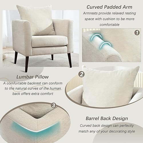 Miniatura 56 de Silla decorativa moderna, sillón tapizado con almohada, sofá individual de tela con asiento de salón y patas de madera, silla decorativa para sala