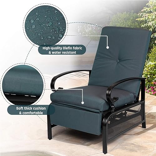 Miniatura 4 de Sillón ajustable para exteriores con cojines extraíbles, sofá reclinable de metal para patio, jardín, junto a la piscina, color marrón