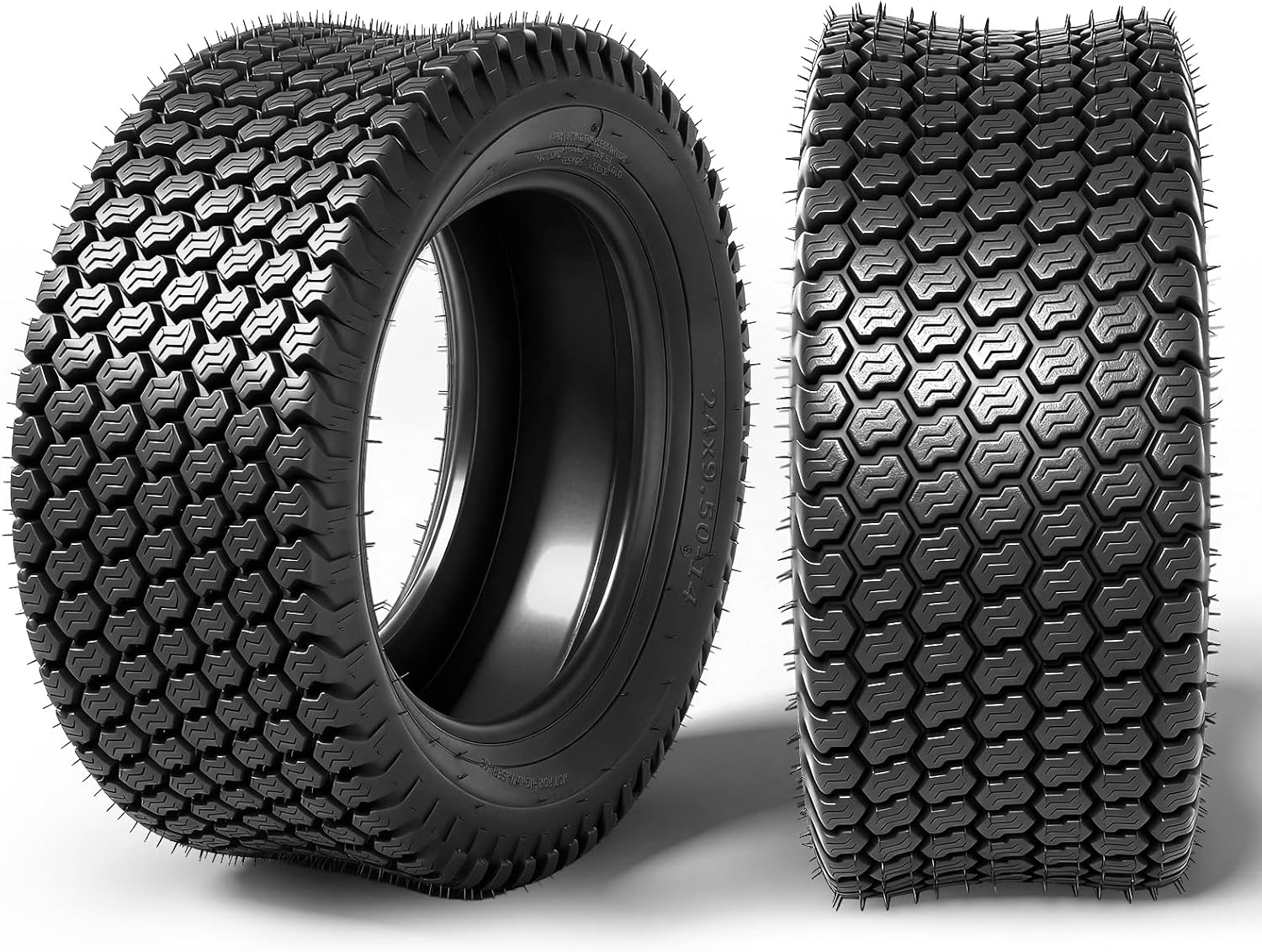 TRIBLE SIX 24x9.50-14 Lawn Mower Tires (2 Pack), 24x9.5x14 Lawn & Garden Rinding Mower Tractor Golf Cart Turf Tires, 4 Ply Tubeless