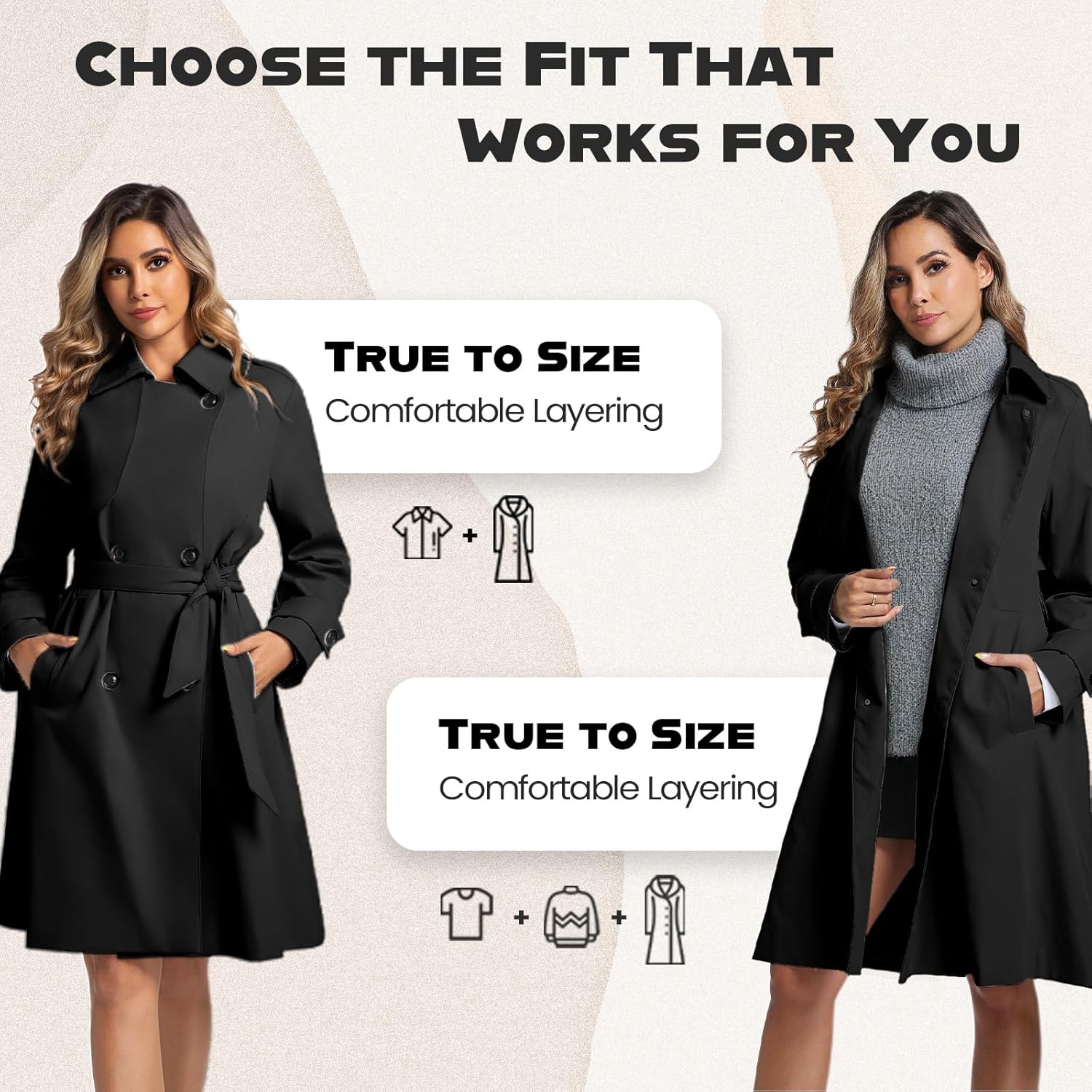 Women's Long Trench Coats Classic Double Breasted Jackets Water Resistant Turn Down Collar Belted Jacket - Image 7