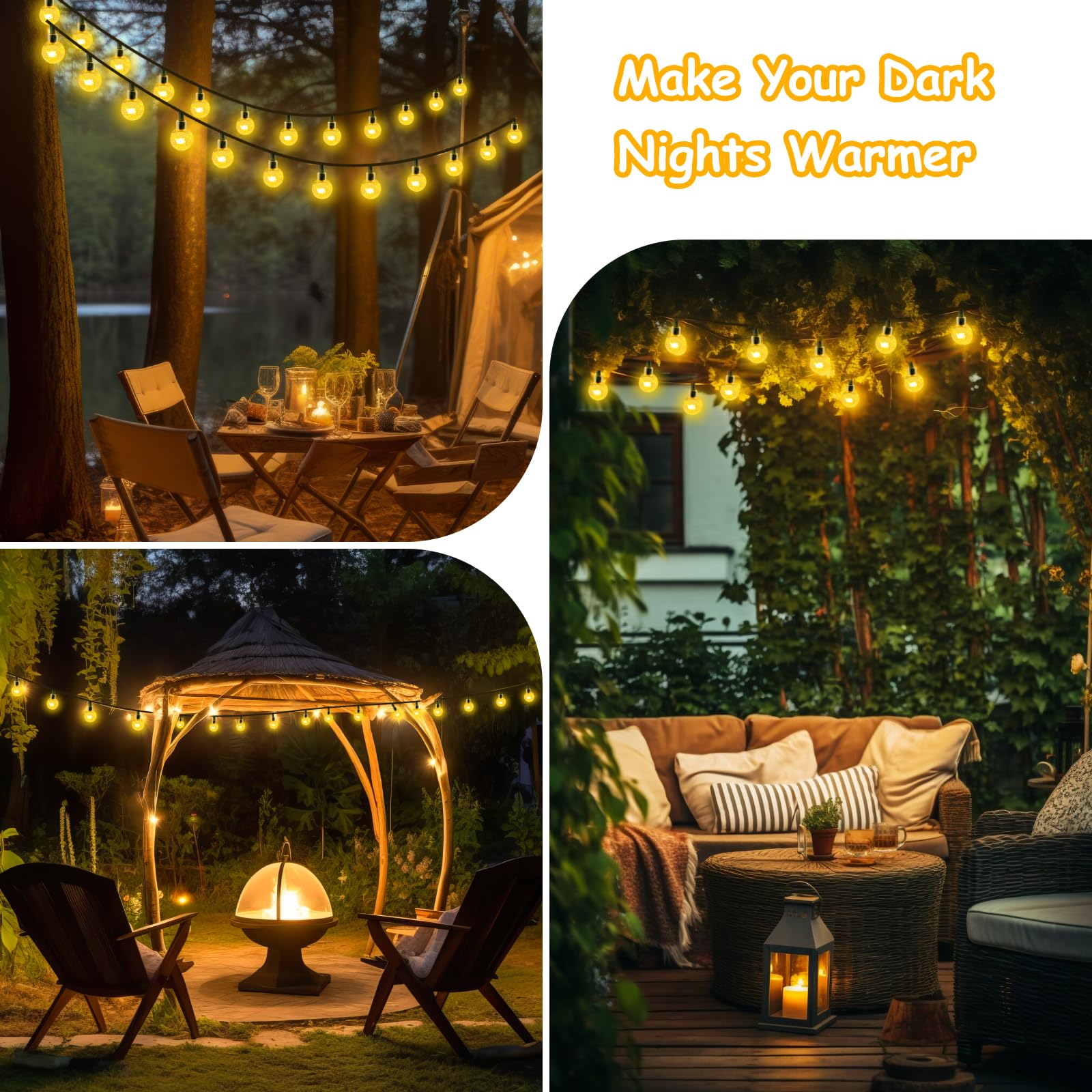 Catena di luci solari per esterni, resistente alle intemperie, 7 m, 50 LED, 8 modalità, luce solare per esterni, per balcone, campeggio, giardino, terrazza, matrimoni, feste, bianco caldo
