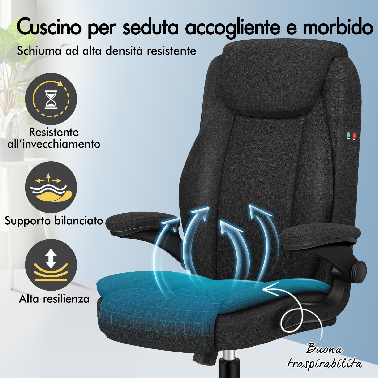 ALFORDSON Sedia Ufficio con Massaggio, Sedia Scrivania Ergonomica con Supporto Lombare, Poltrona Girevole ad Altezza Regolabile per Ufficio e Studio Sala Riunioni, Portante 150 kg, Tessuto(Nera)