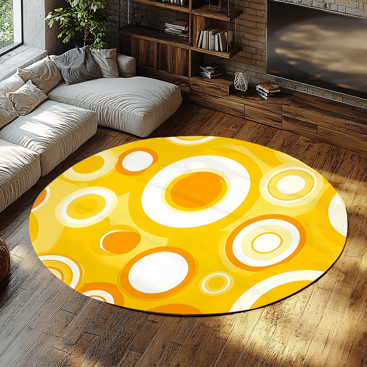 Tapis de chambre d’enfant lavable 240cm rond en peluche douce jaune