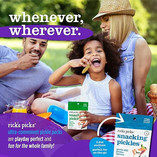 Miniatura 2 de Rick's Picks Snacking Pickles In A Pouch, New Taster's Variety  Paquete de 6 encurtidos de eneldo, pepinillos picantes, palitos de zanahoria y