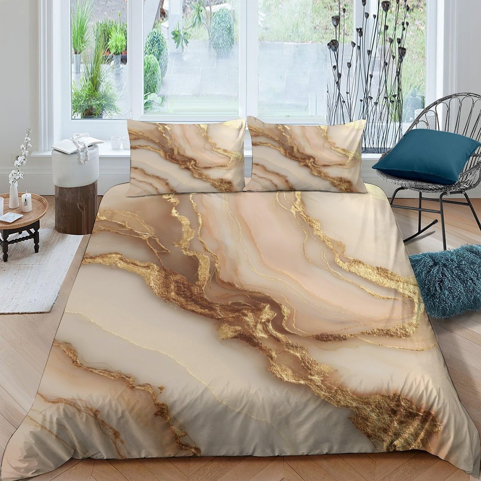 Ctjqhvkz Style-7 3D Printed Marble Texture Fitted Sheet Microfiber Soft Non-Slip Gold Vein Mattress Cover For Bedroom Guest Room Decor Single（135X200cm）
