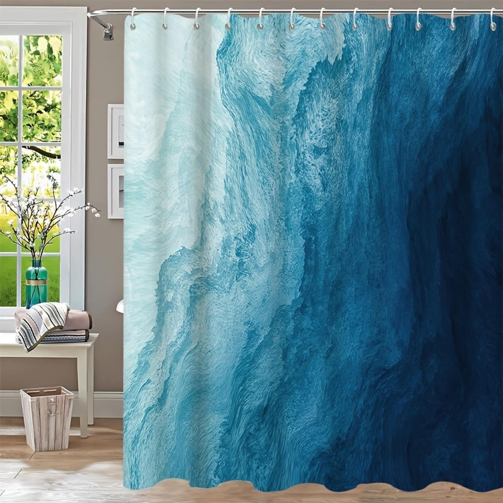 Cortina de ducha impermeable con ganchos, lavable a máquina, poliéster, 221 x 180 cm