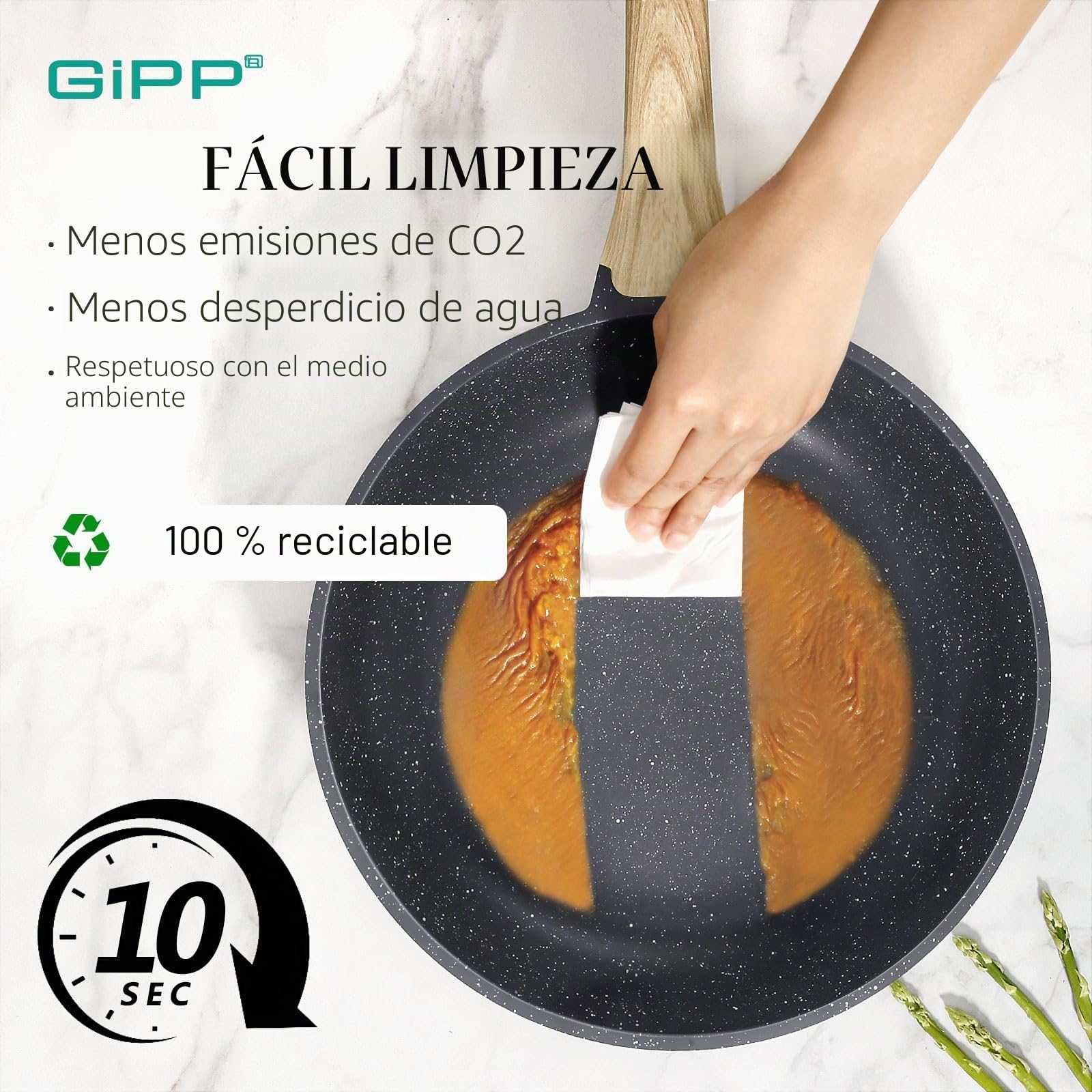 GiPP Juego de sartenes, 20/24/28 cm, antiadherente, juego de sartenes de inducción, seguro sin PFOS/PFOA, fácil limpieza, adecuado para todos los tipos de cocina, sartén antiadherente y sin fricción
