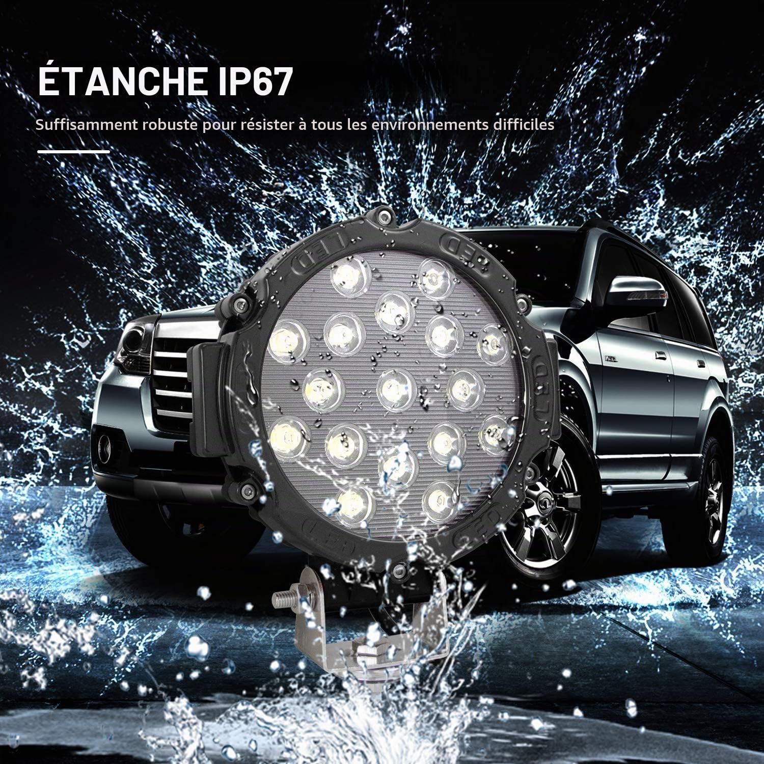 RIGIDON 2 x Rond Phare de travail led, 7 Pouces 18 cm 51W Spot Phare Led